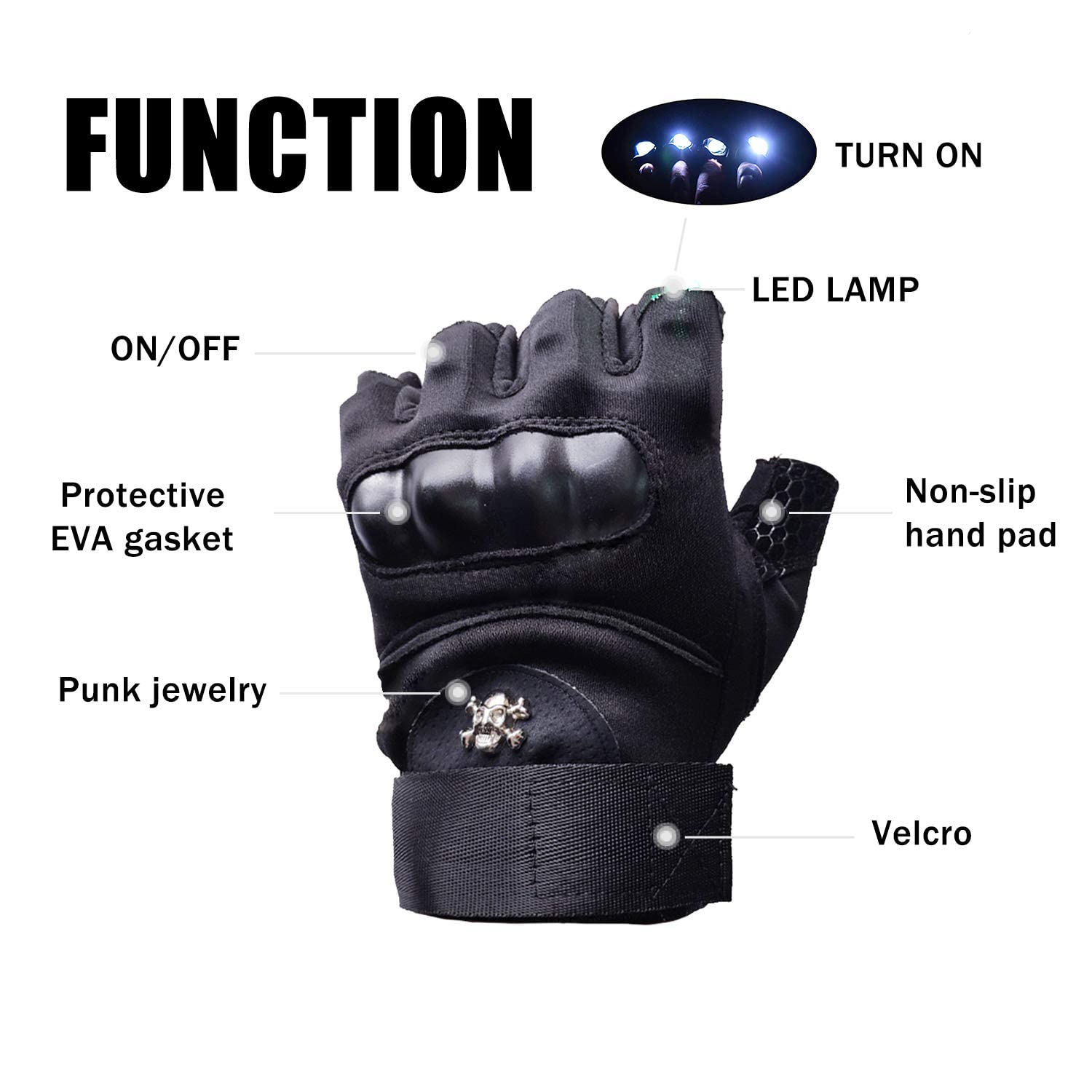 Cyuanxgr LED Flashlight Gloves, Half Finger Lighted Gloves Gifts for Men Women, Flashlight Gloves with 8 LEDs Stocking Stuffers Cool Gadgets Christmas Birthday Gifts for Men and Women