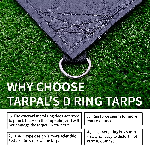 TARPAL Tarp 4x5 Heavy Duty Tarps (3Pack) 14mil D-Shaped Metal Ring Waterproof UV Resistant Triangular Design Reinforced Corners and Edges（Black）