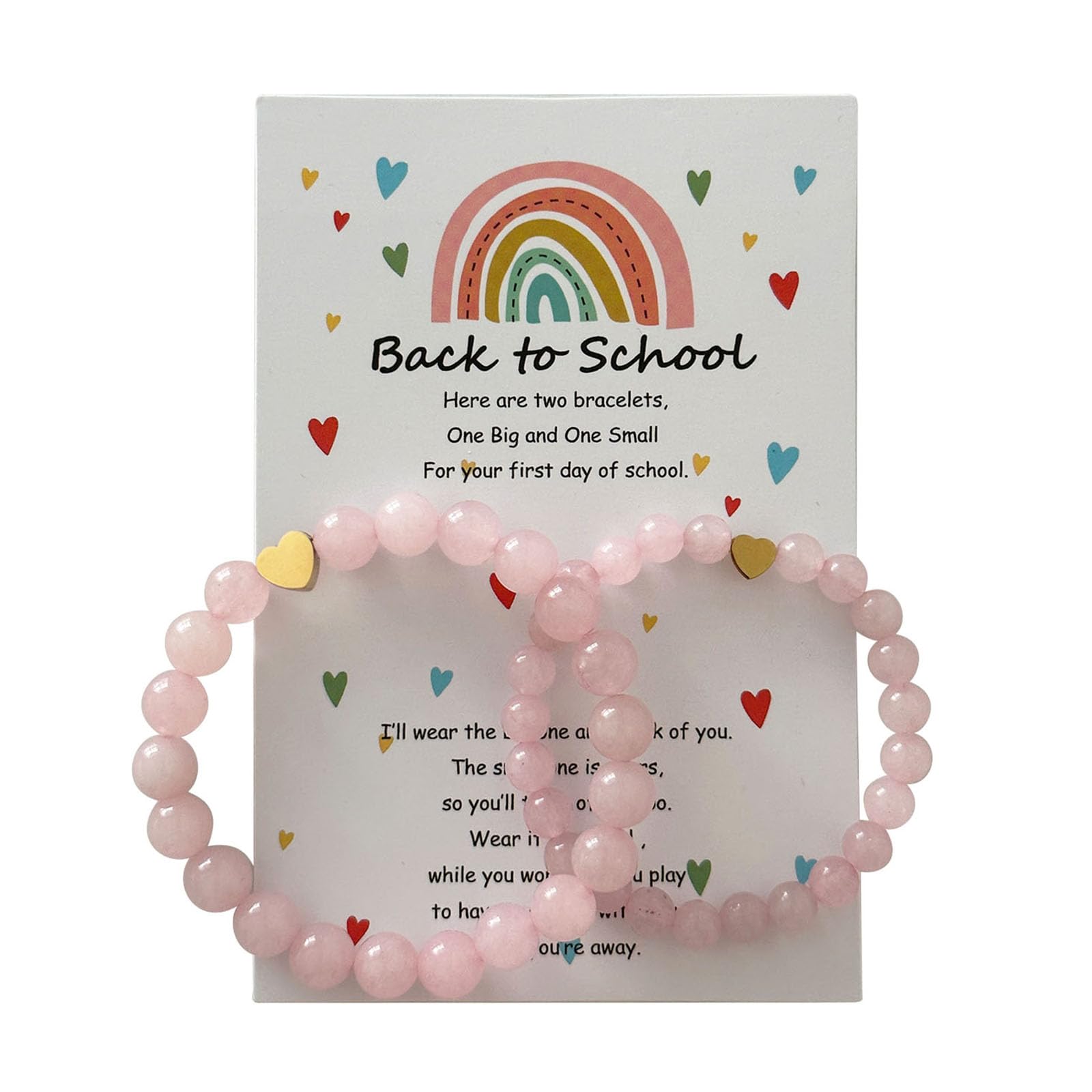 Back to School Bracelets Matching Heart Mommy and Me Wish Strings Bracelet Set First Day of School Gifts (Pink)