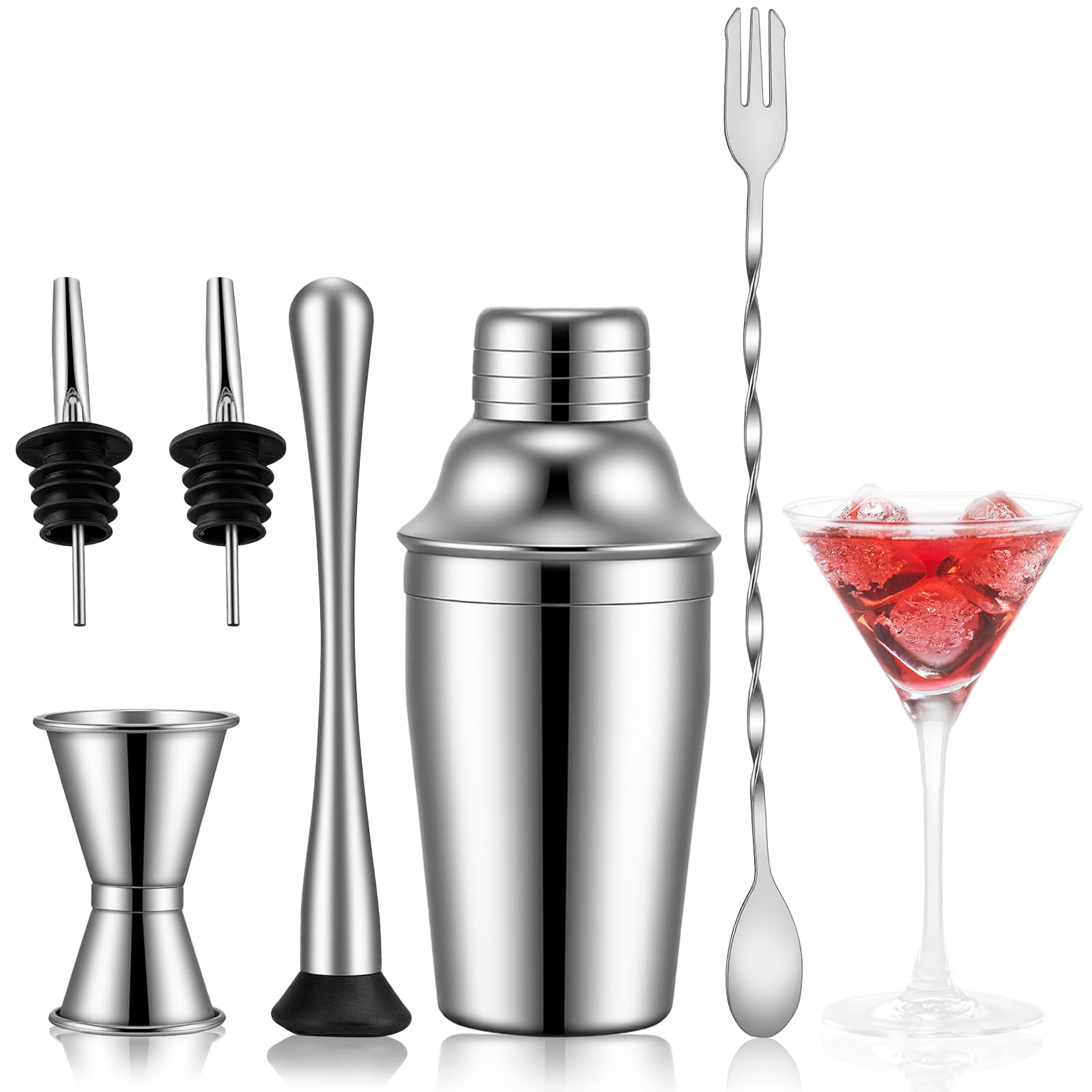 WELKOR 6 Piece 18oz Professional Cocktail Shaker Set with Built-in Strainer,Martini and Margarita Shaker for Home Bar, Boston Bartending Kit Gift for Beginners (530ml/18oz)