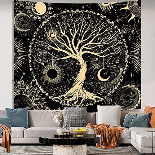 Avinyl Blacklight Tree Space Tapestry Wall Hanging, 30" x 36" Small Black Light Tree of Life Tapestries, Fantasy Cool Star Galaxy Wall Poster for Living Room Teen Dorm Decor