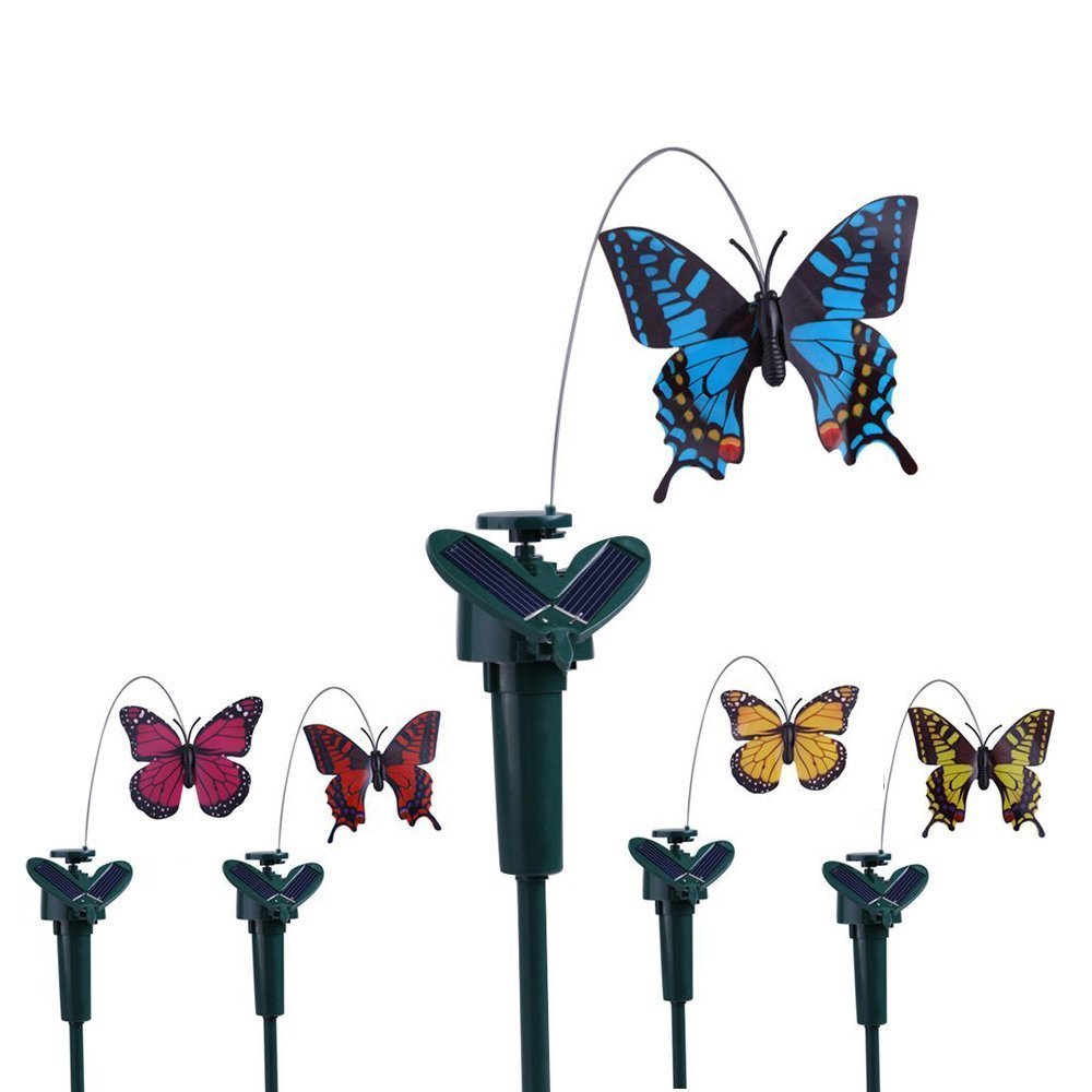Vanki Solar Yard Stake Fluttering Insects Solar or Battery Powered 5 PCS Butterfly