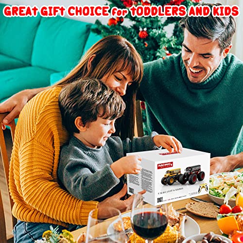 Desdoni Remote Control Car, RC Fire Truck for Kids, RC Monster Truck Toy 2.4GHz 1:18 Scale Model Vehicle with LED Lights Sounds Racing Sport Toy Car for Adults Boys Girls Kids Gift 2Pcs Batteries