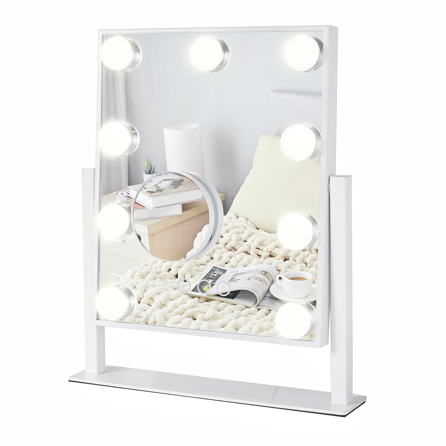 NUSVAN Vanity Mirror with Lights, Makeup Mirror with Lights,3 Color Lighting Modes Detachable 10X Magnification Mirror Touch Control,360°Rotation, White.