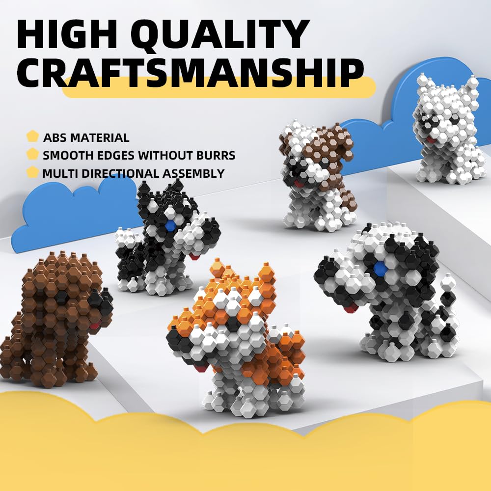 KADELE Cute Dog Building Animal Sets, Extremely Challenging STEM Building Blocks Decor for Adults Kids, Micro 3D Educational Toys for Boys Girls Ages 8 and Up, 6 Cute Dogs(568 Pieces)