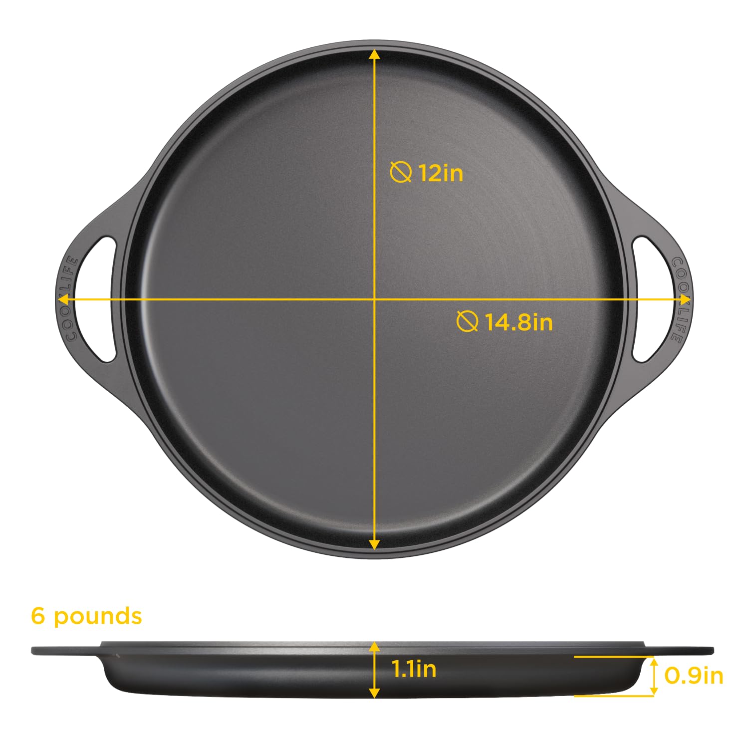 COOKLIFE 12 Inch Smooth Cast Iron Griddle with Pan Scraper and Mesh Dish Scrubber, Round Pre-Seasoned Griddle Pan for Stove Top, Dishwasher & Oven Safe Pizza Pan