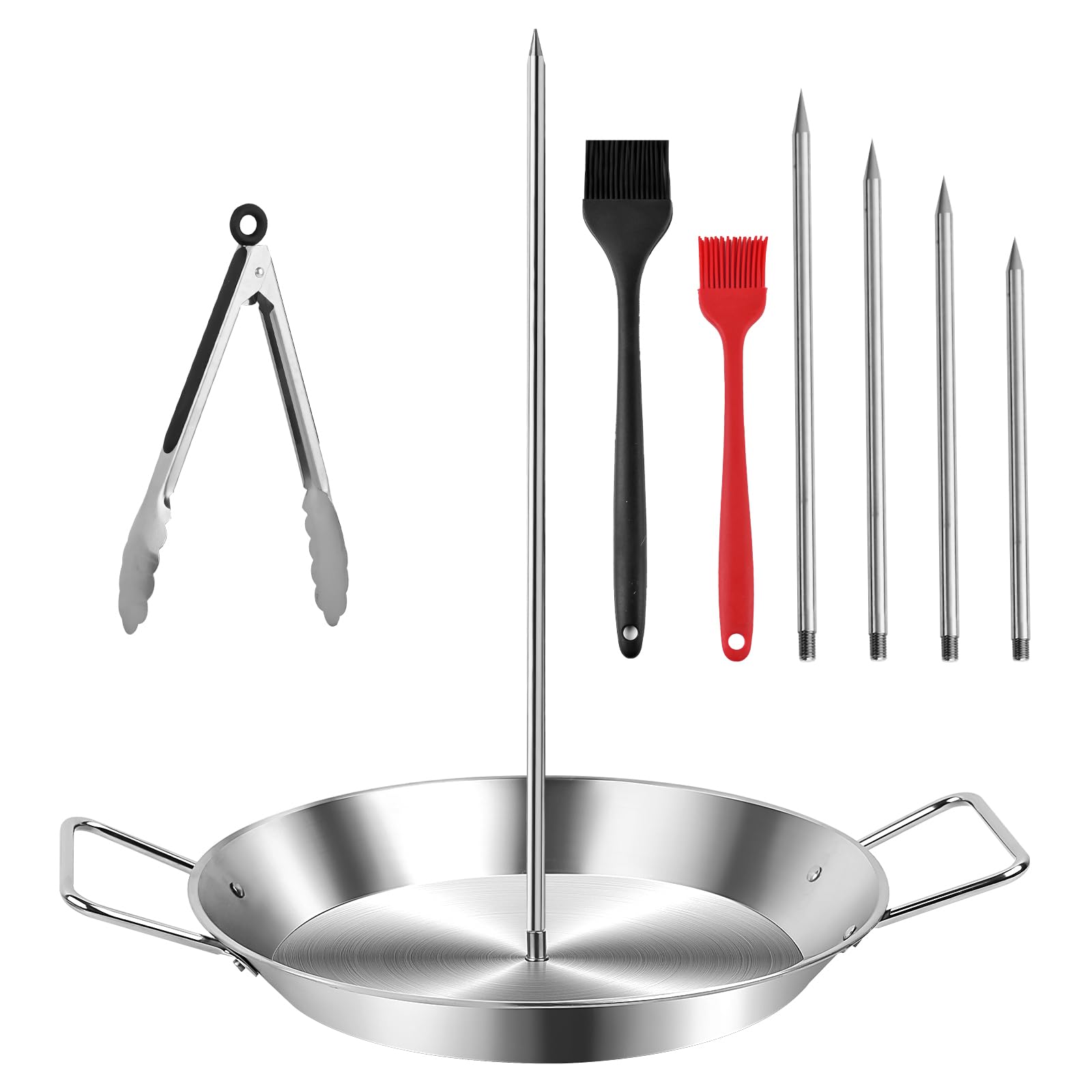Stainless Steel Shawarma Pan for Oven & Grill - Vertical Skewer with Gyro Plate & 5 Spikes (6"-14") in Middle - Al Pastor Rotisserie for Tacos, Chicken, Pork - Gyro Cooking Pan, Roasting Skewer Stand.