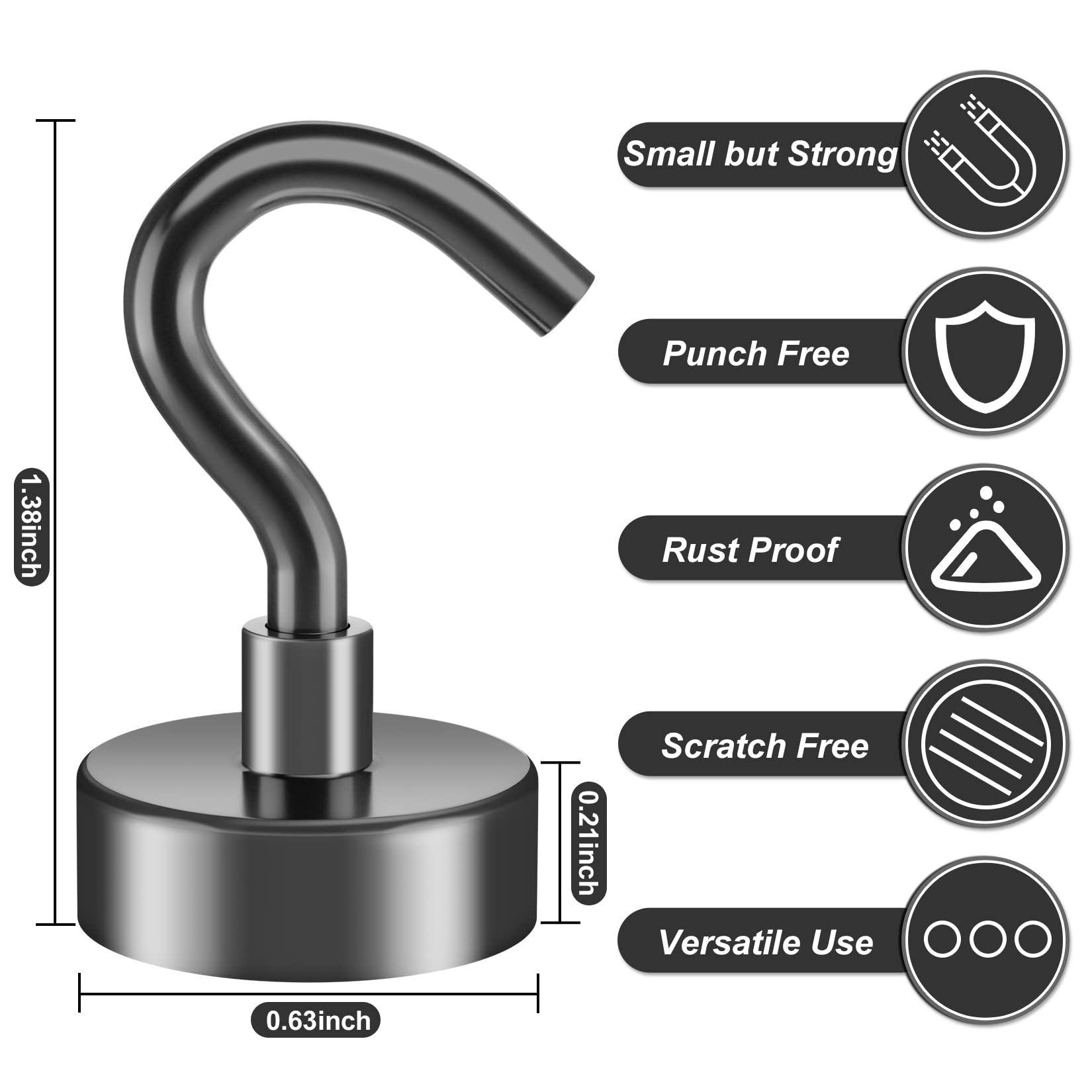 VNDUEEY 10 Pack Black Magnetic Hooks, 22Lbs Strong Magnet Hooks for Hanging, Magnetic Hook Heavy Duty, Fridge Magnets Neodymium with Hooks for Cruise,Classroom, Kitchen, Workplace, Office and Garage