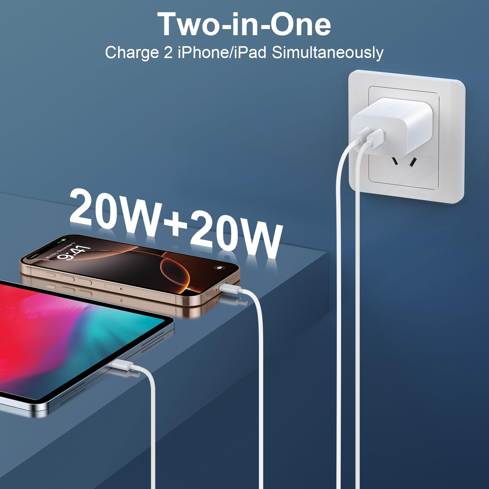 iPhone 16 15 Charger Fast Charging, 20W Dual Port USB C Charger Block with 10FT Long USB C Charging Cable Cord for iPhone 16 Pro Max/16 Pro/16/16 Plus, 15 Pro Max/15 Pro/15,iPad Pro/Air, Android Phone