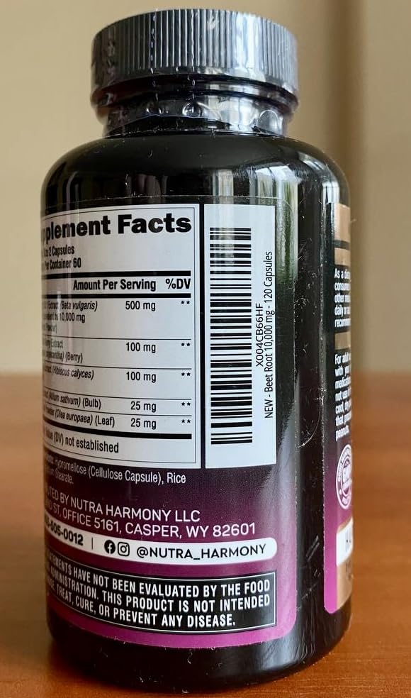 NUTRAHARMONY Beet Root 5-in-1 Complex Capsules - Healthy Blood Pressure Support Supplement** for Heart & Circulation Support - with Hawthorn Berry, Hibiscus & Garlic - Made in USA, 120 Capsules