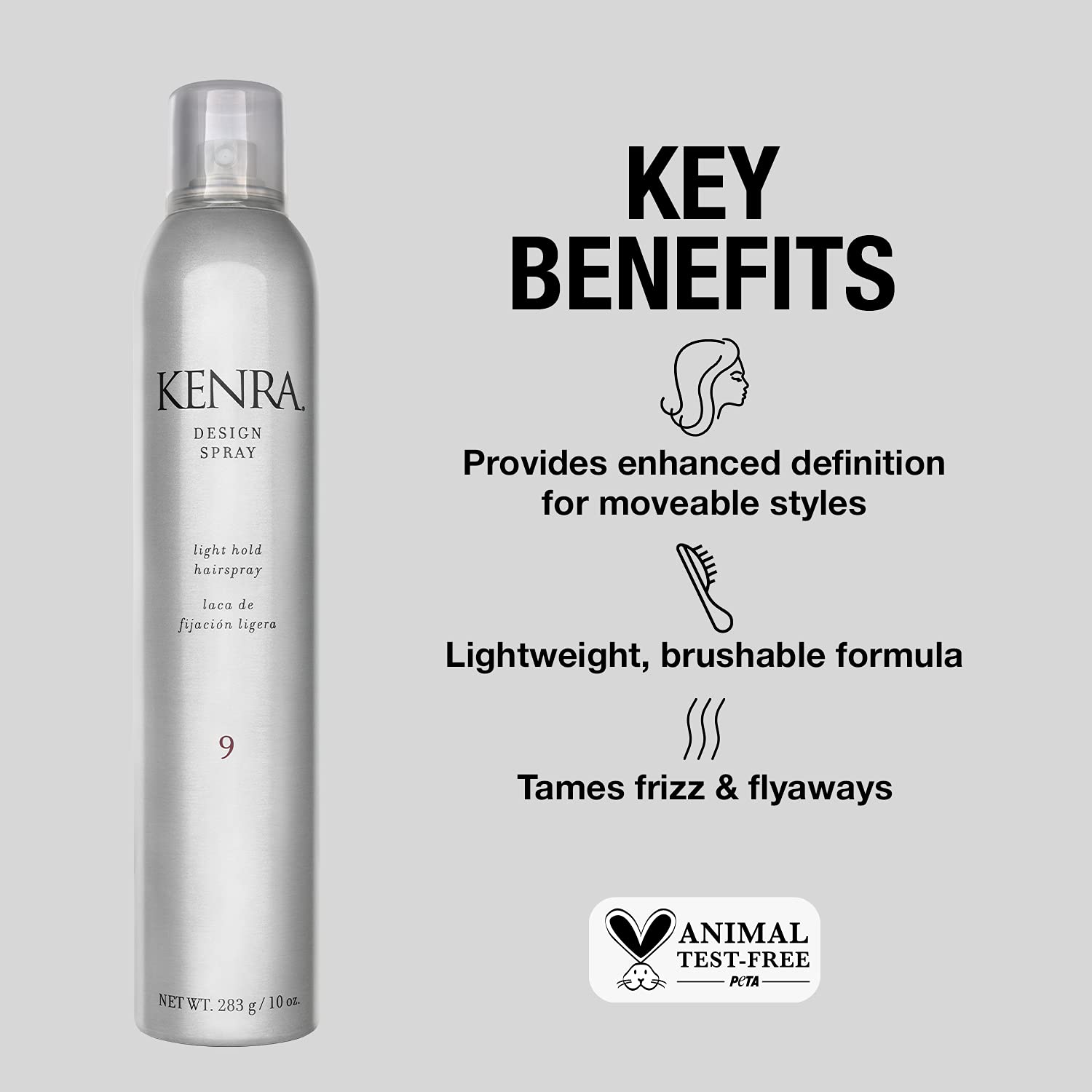 Kenra Design Spray 9 | Light Hold Hairspray | Tames Frizz & Flyaways | Lightweight, Brushable Formula | All Hair Types | 10 oz