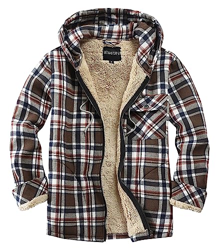 Elesuit Men's Full Zip Fleece Flannel Jackets Shirt Plaid Cotton Hoodies Soft Warm Coat for Men with Hood Blue 3X-Large