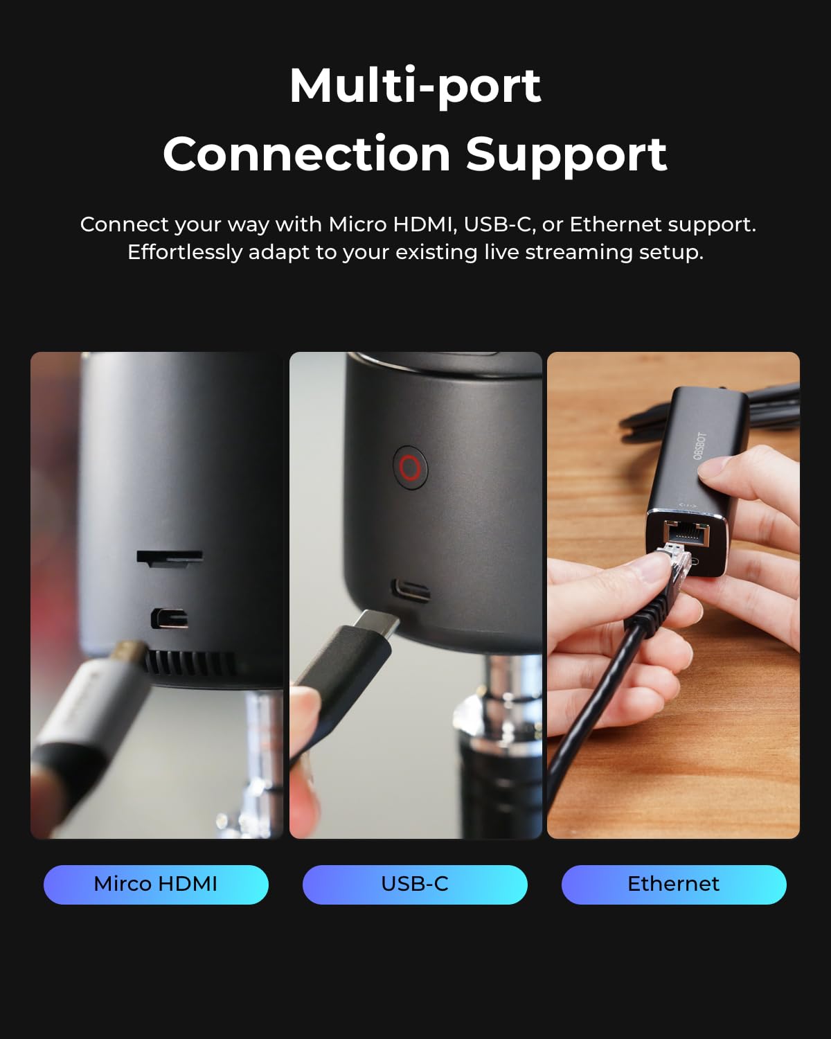 OBSBOT Tail Air NDI Streaming Camera 4K, AI Tracking PTZ Camera with Intelligent APP, Gesture Control, HDMI/USB-C/Wireless Webcam, Live Streaming Video Cameras for Filming, Worship, Content Creator.