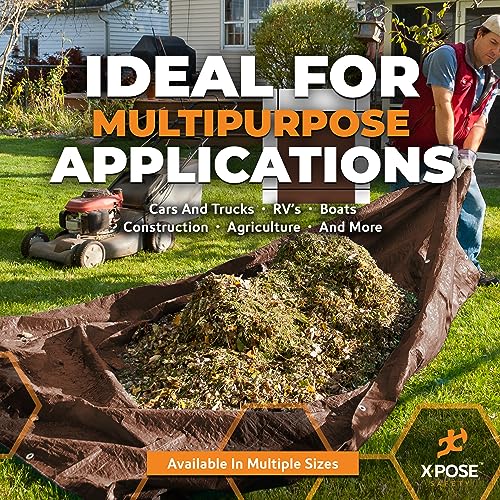 20' x 20' Super Heavy Duty 16 Mil Brown Poly Tarp Cover - Thick Waterproof, UV Resistant, Rip and Tear Proof Tarpaulin with Grommets and Reinforced Edges - by Xpose Safety