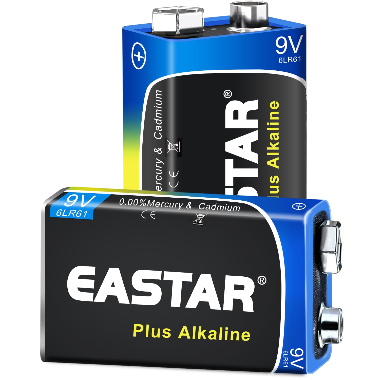 EASTAR BTS 9V Batteries - Alkaline 9 Volt Batteries (2 Pack) for Smoke Detectors, Long-Lasting Power for Daily Devices, 10 Year Shelf Life, All-Purpose Square Batteries 6LR61 for Household & Office