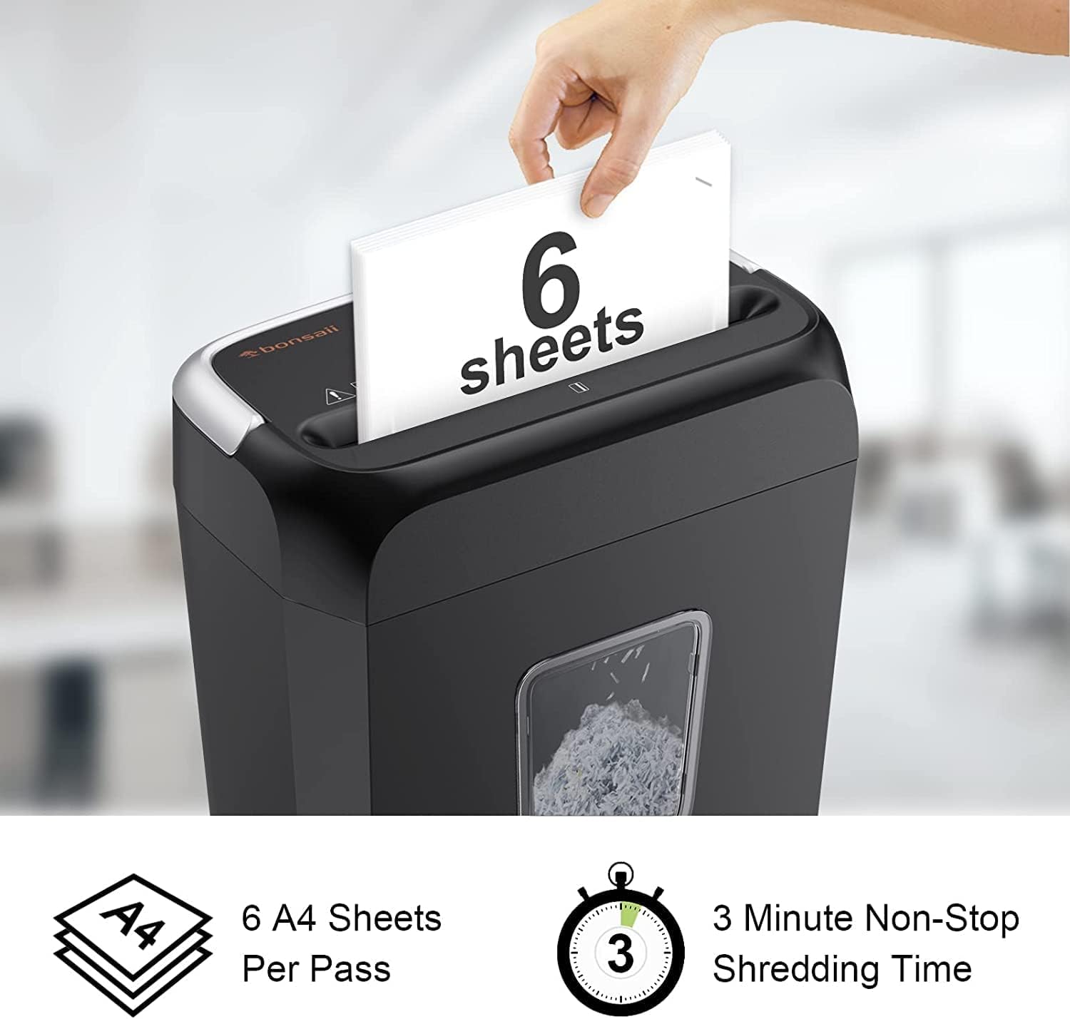 Bonsaii Paper Shredder for Home Use,6-Sheet Crosscut Paper and Credit Card Shredder for Home Office with Handle for Document,Mail,Staple,Clip-3.4 Gal Wastebasket(C237-B)