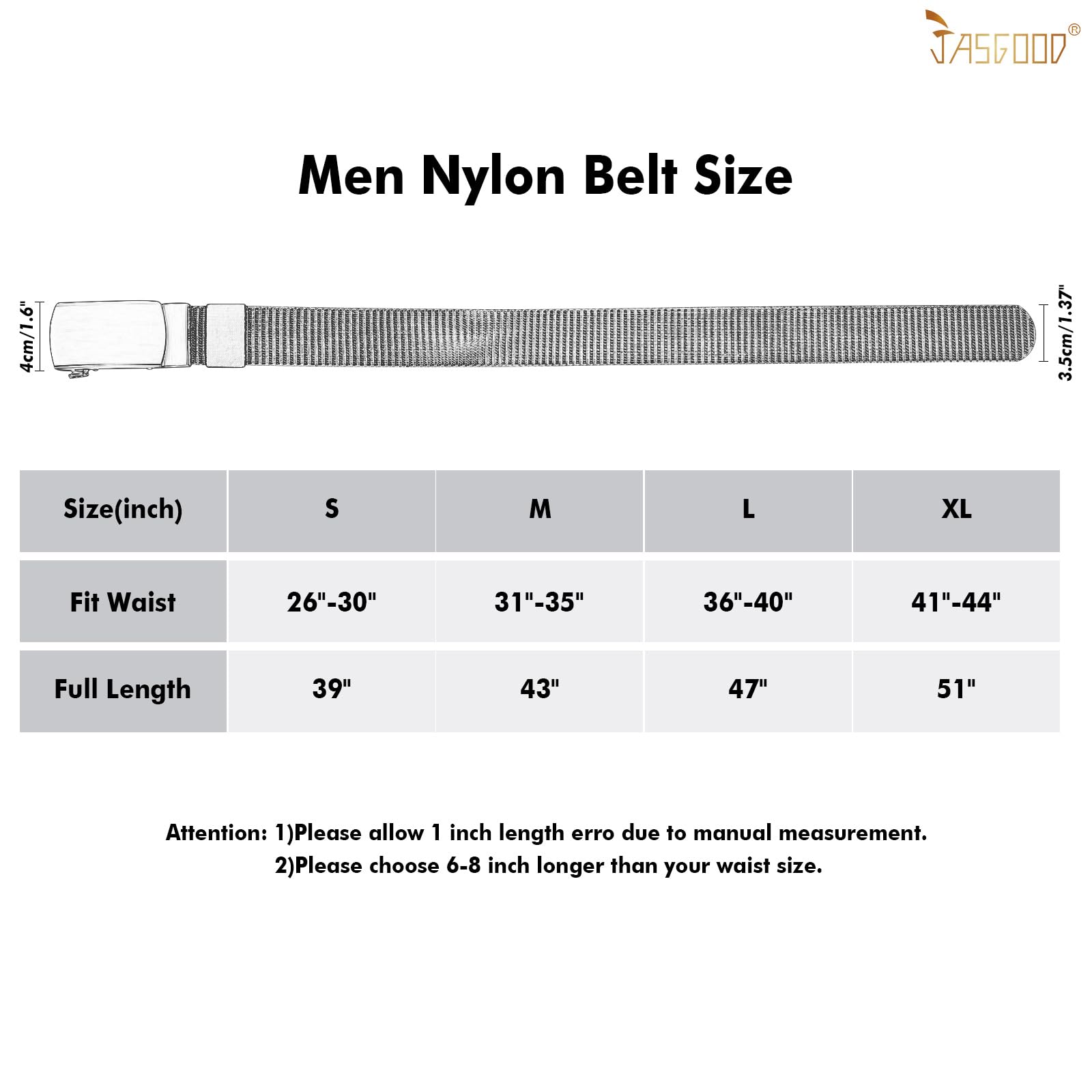 JASGOOD Men Nylon Reversible Ratchet Belt, Men Web Casual Work Belt for Jeans Pants with Automatic Slide Buckle