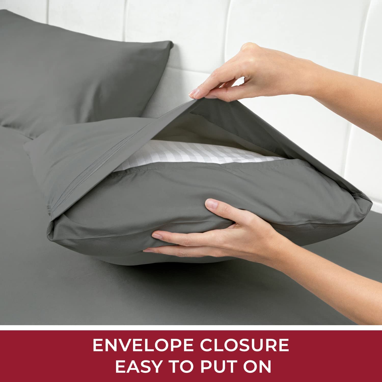 Mellanni Bed Sheet Set + 2 Pillow Shams Bundle&Save - Hotel Luxury Bedding Sheets & Pillowcases - Bundle Includes: 4pcs Bed Sheet Set and 2 Pillow Shams with 2" Flange (King, Gray)