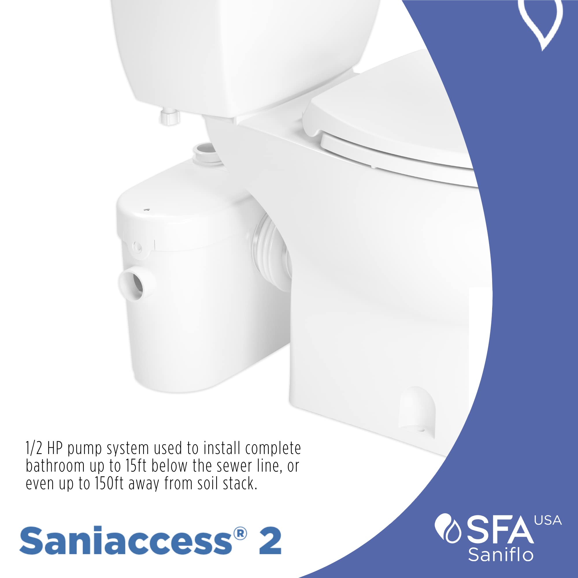 SANIFLO Saniaccess 2 + Toilet Bowl Round + Toilet Tank Bundle - Residential - White