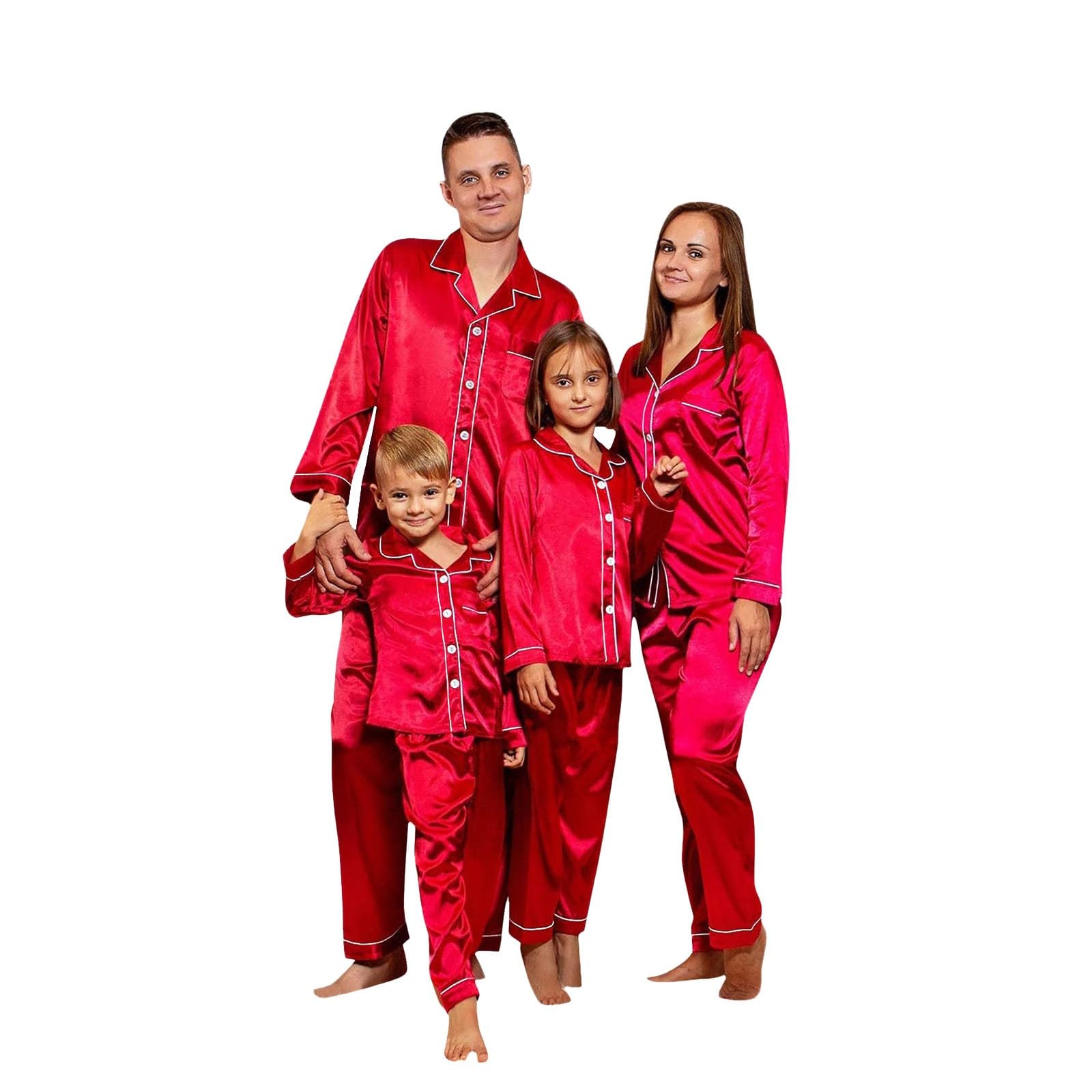 Christmas Matching Pajamas for Family Sets Silk Stain Family Pajamas Matching Sets 2024 Button Down Shirt and Pants Silky Xmas Pjs Jammies for Family PicturesDeRed