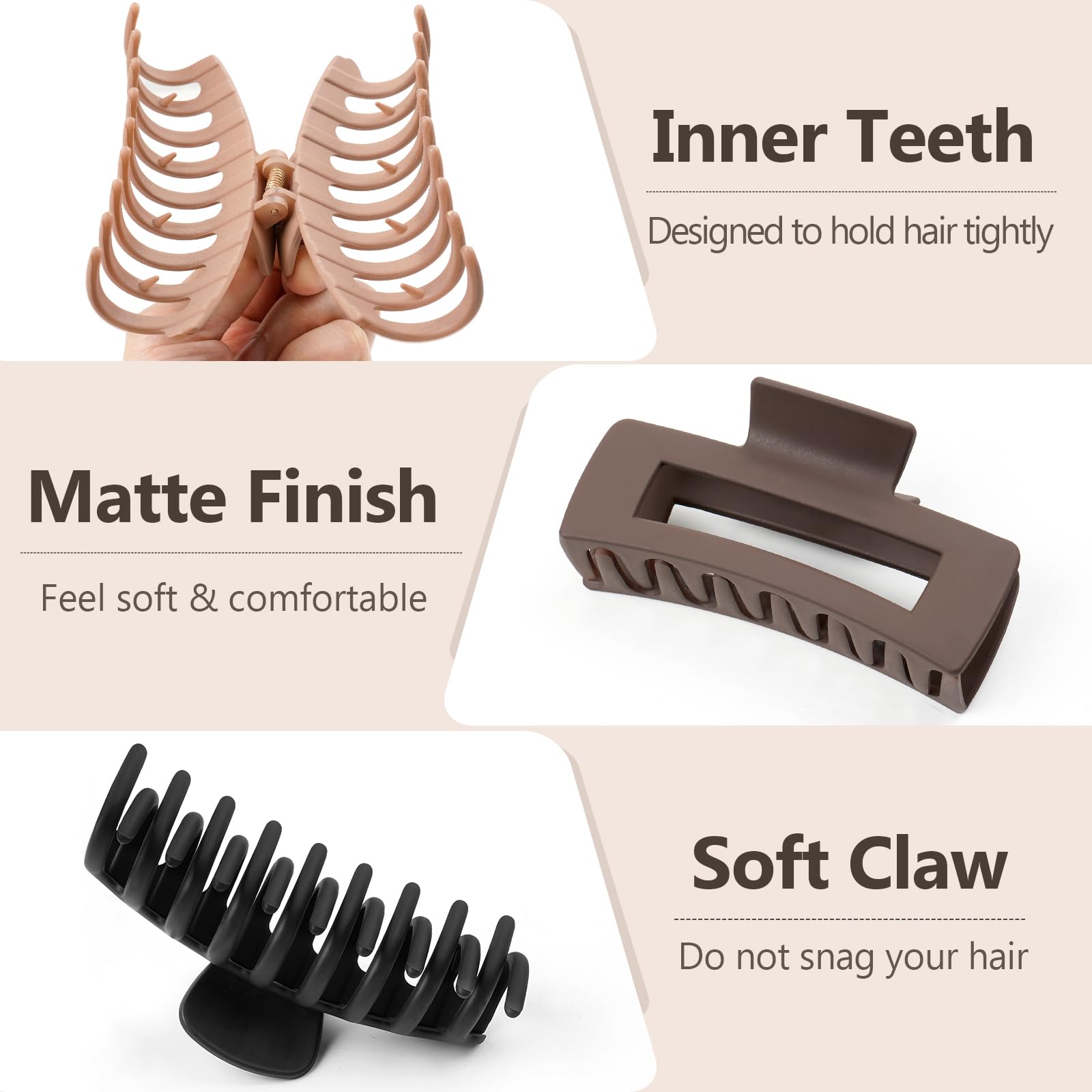 TOCESS 8 Pack Big Hair Claw Clips for Women Large Claw Clip for Thin Thick Curly Hair 90's Strong Hold 4.33 Inch Nonslip Matte Jumbo Hair Clips (8 Pcs)