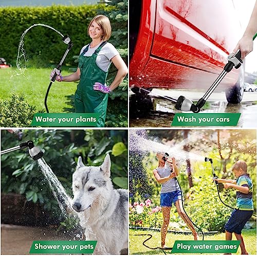 RESTMO Metal Watering Wand, Heavy Duty Garden Hose Wand with 180° Swivel Ratcheting Head, 16'' Hose Nozzle Sprayer with 7 Spray Patterns and Flow Control, for Water Hanging Baskets and Shrubs, Black