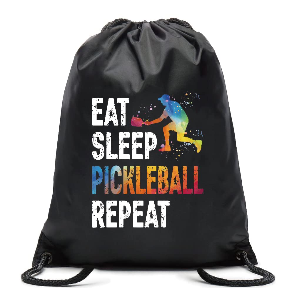 Pishovi Eat Sleep Pickleball A Repeat Drawstring Waterproof Pickleball, Pickleball Sports Bag for Man Women, Pickleball Player Gifts, Pickleball Gift for Pickleball Lover, Pickleball Gift Idea (A)