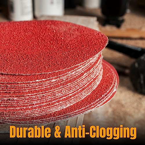 POWERTEC 45510-P3 5-Inch PSA Sanding Disc, 100 Grit, Aluminum Oxide Adhesive Sandpaper for Random Orbital Sander, 1x30 Belt Disc Sander, 60 PK