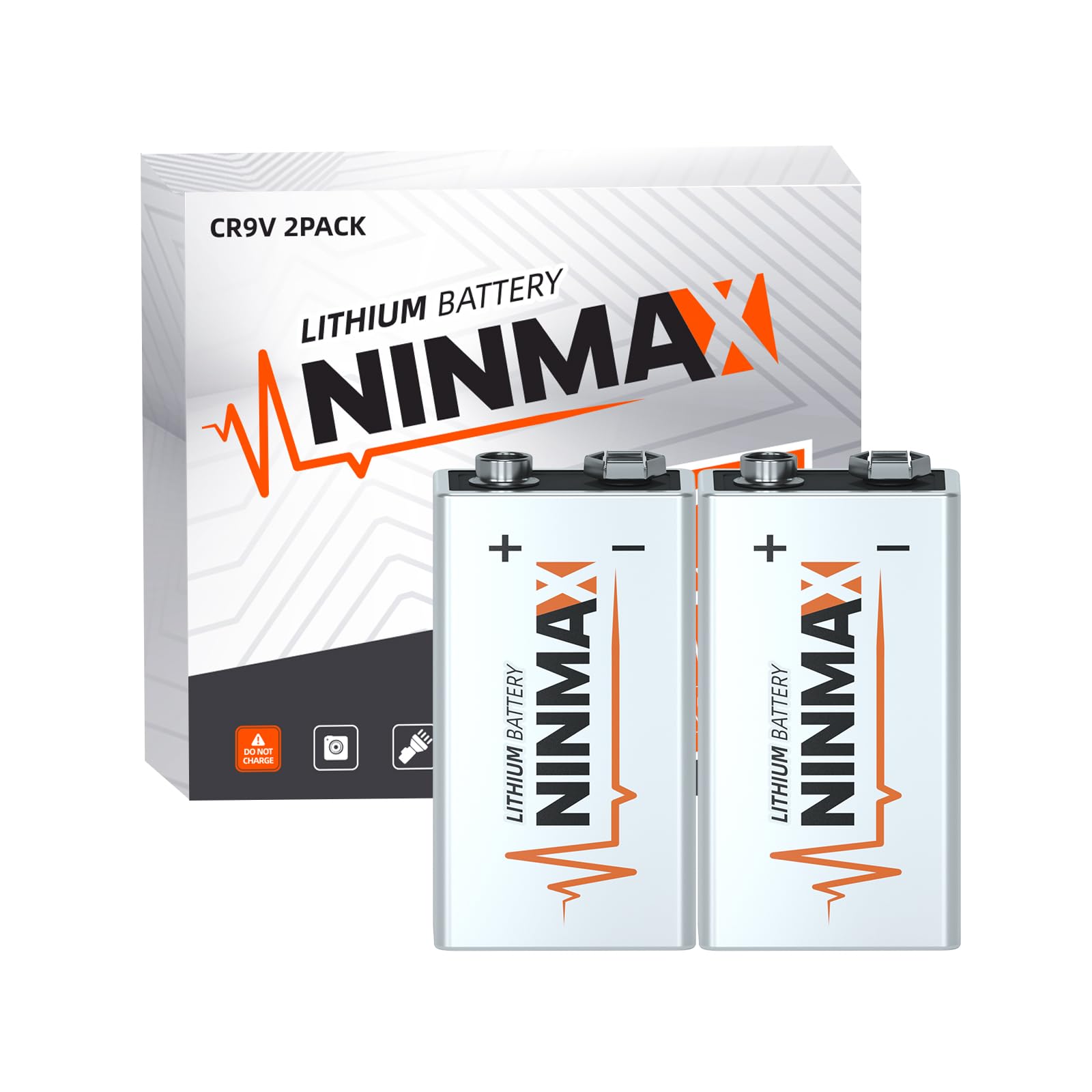 NINMAX 9V Batteries, 2 Pack 9-Volt Lithium Battery with Long-Lasting Power for Smoke Detector, 10-Year Shelf Life