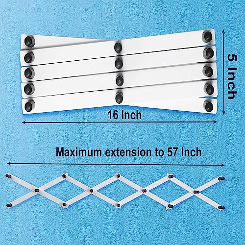 SKOLOO Accordion Wall Hanger, Modern Expandable Coat Rack Wall Mounted, Solid Wooden Wall Hat Rack, 14 Peg, Black on White