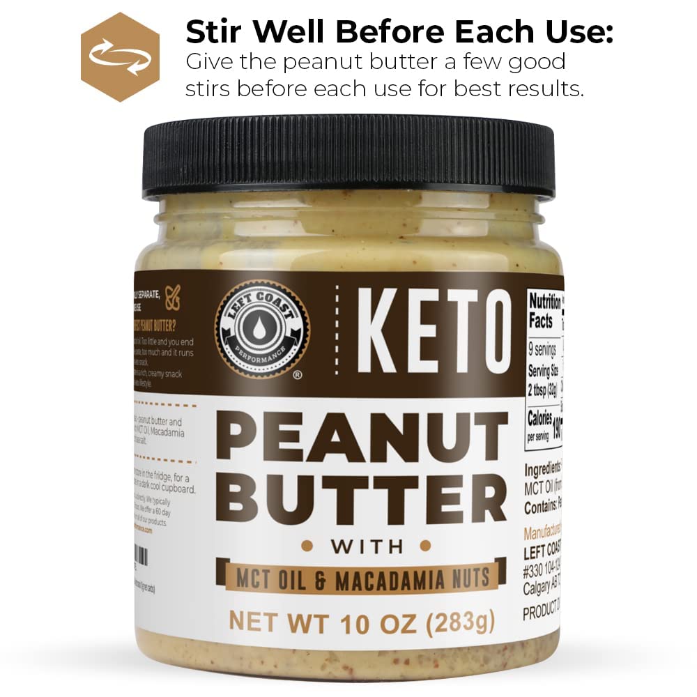 Keto Peanut Butter with Macadamia Nuts and MCT Oil Smooth, 10oz - Keto Nut Butter Spread, Fat bomb, Low carb keto snack (10)