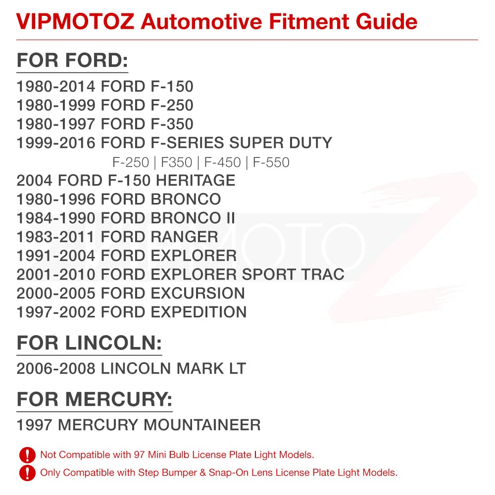 VIPMOTOZ Bright White SMD LED License Plate Light Compatible with Ford F150 F250 F350 Super Duty Ranger Pickup Explorer Bronco Excursion Expedition Rear Bumper Tag Lamp Housing Assembly
