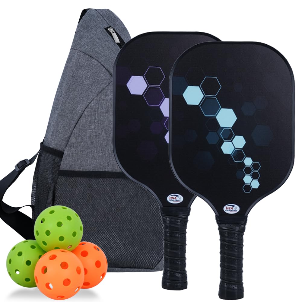 SongSolar Pickleball Paddles,USAPA Approved Pickleball Paddles Set with 2 Pickleball Balls and Pickleball Carry Bag&4 Pickleball Balls，Fiberglass Pickle Ball Rackets 2 Pack