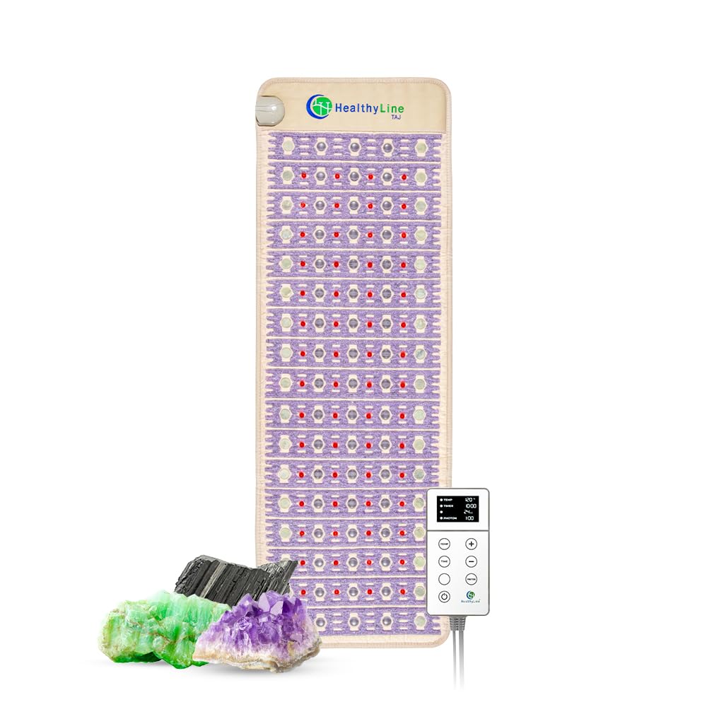 Healthyline Advanced Infrared Heating Pad - Amethyst, Tourmaline and Jade Gemstones - Heated Mat with LED Red Lights, Negative Ions - 72 x 24 inches