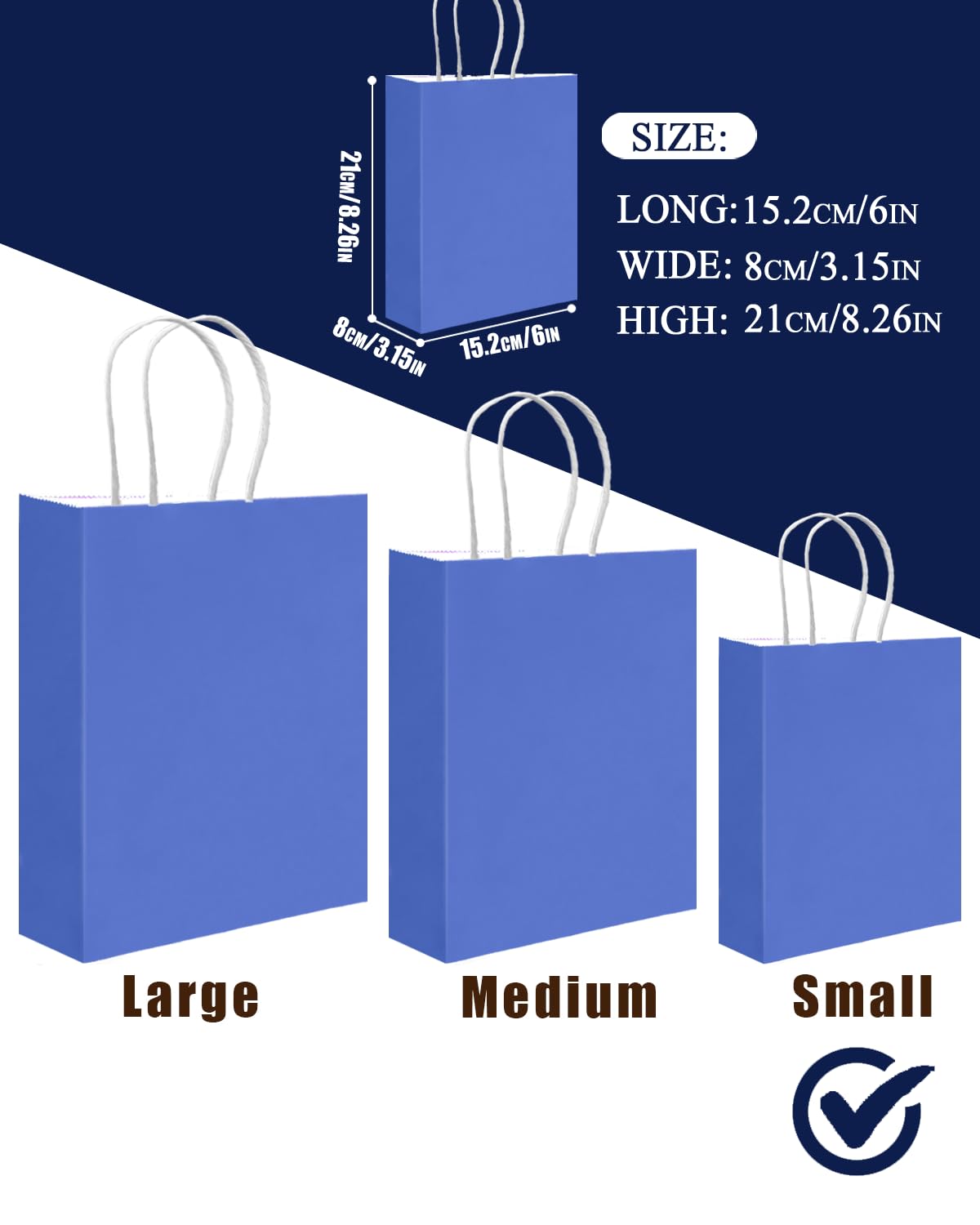 qiqee 30PCS Small Gift Bag with Handles Bulk 8.3"x6"x3" Gift Bags 6 Different Blue Color Bags Multiple Uses (Small Size)