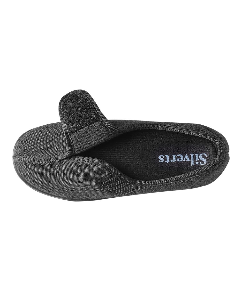 Silvert's Adaptive Clothing & Footwear Women’s Extra Wide Easy Closure Jewel Slippers for Seniors - Brushed Black/Black 10