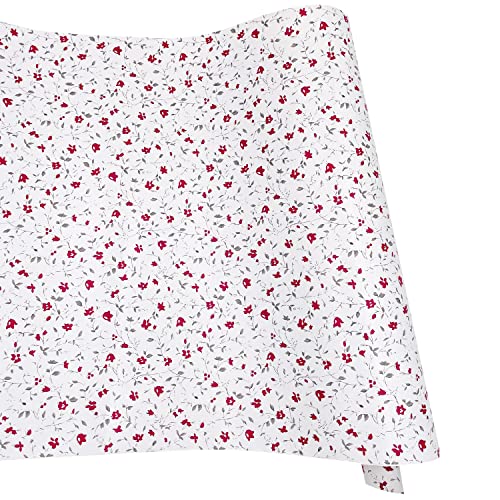 Yifasy Red Floral Shelf Liner 9.8ft Roll Peel and Stick Furniture White Shelving Paper Bedroom Wallpaper Drawer Sticker (S-118.1x17.7 Inch)