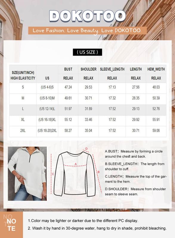 Dokotoo Womens Oversized Half Zip Pullover Sweatshirts for Women Long Sleeve Shirts Tops Y2k Fall Comfy Loose Jackets Sweaters Clothes 2024 Trendy Outfits White Mdeium