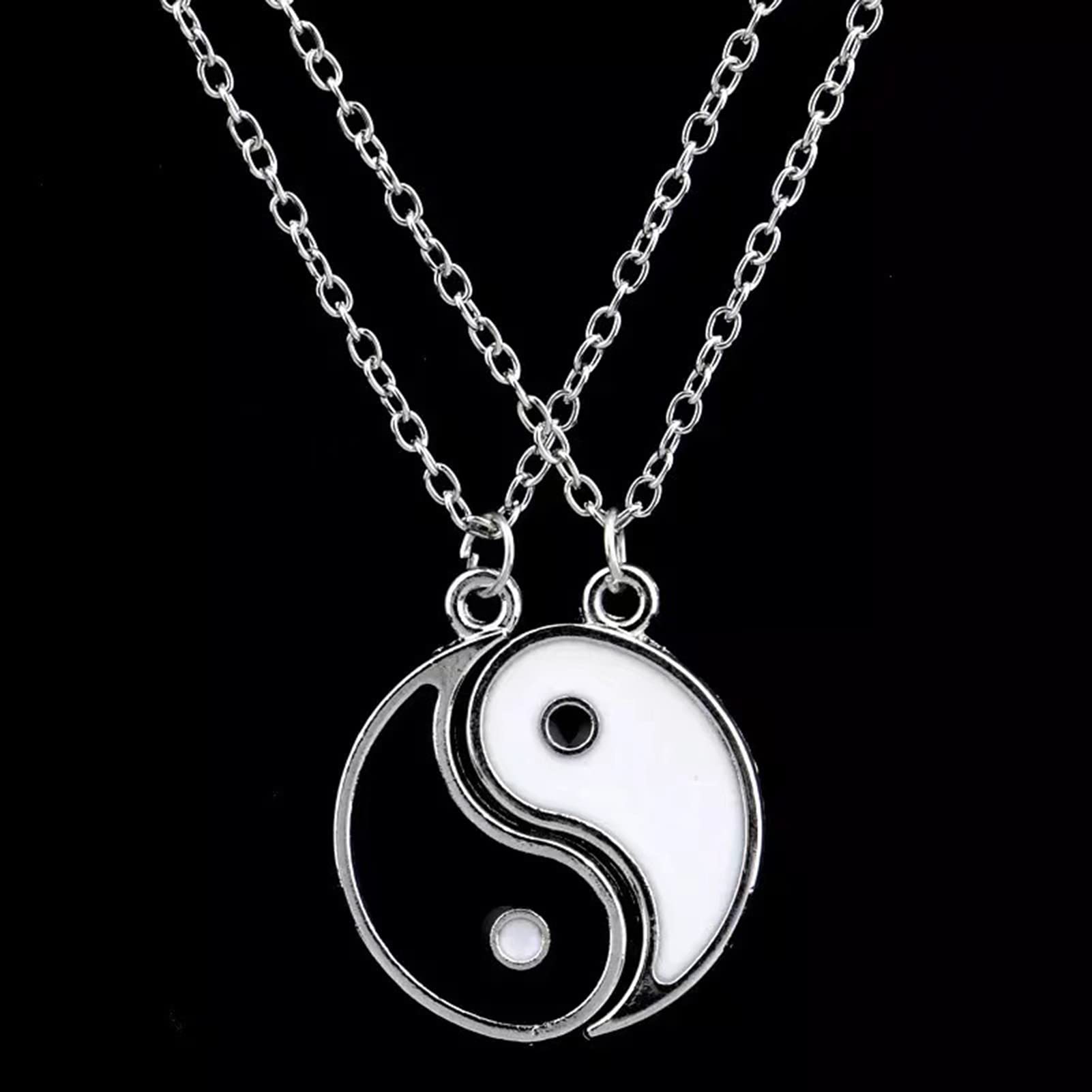 Best Friend Necklaces for 2 Matching Yin Yang Adjustable Chain Necklaces for Bff Friendship Relationship Boyfriend Girlfriend Men Women Lover Him Her Valentines Gift, Friendship Necklaces Silver