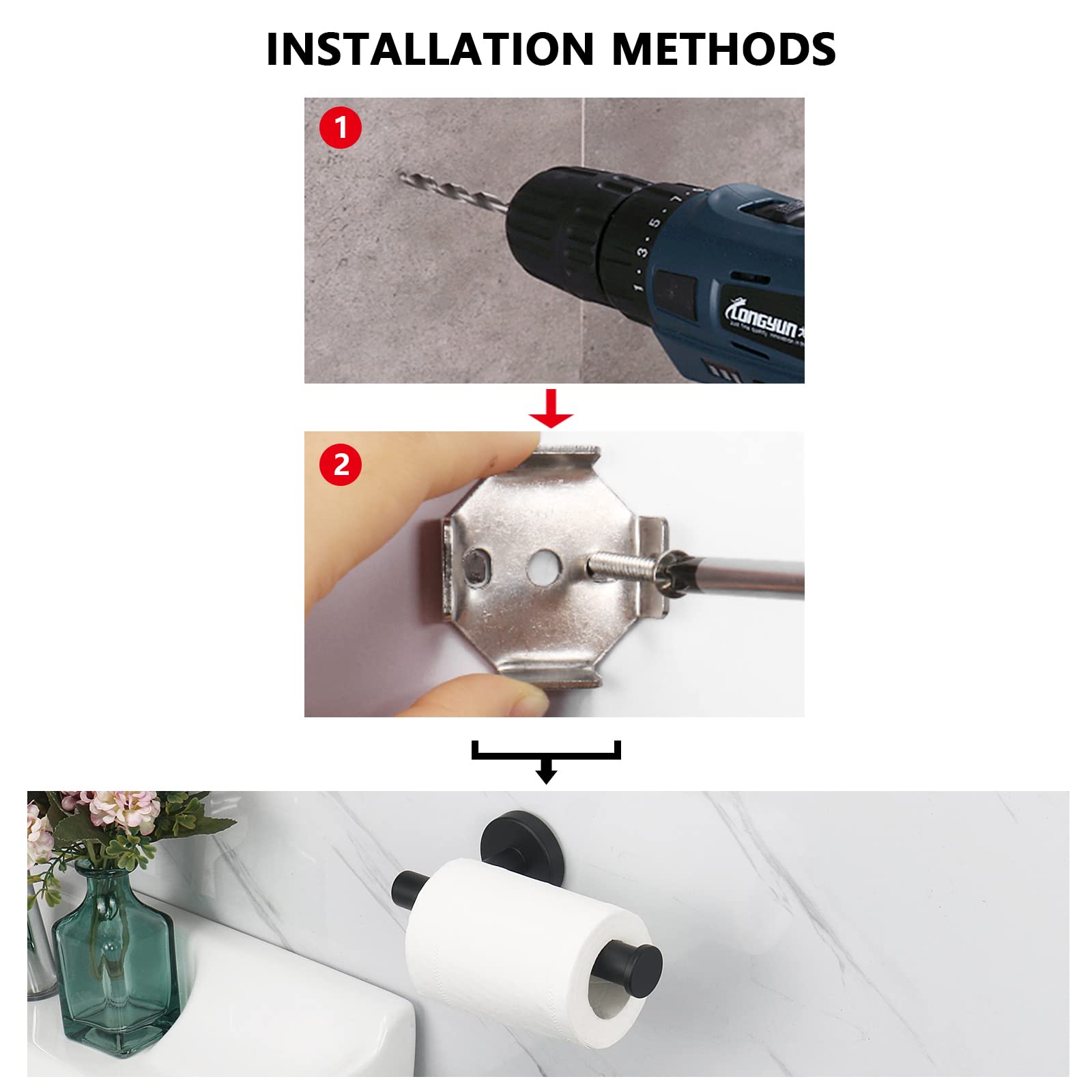 NearMoon Bathroom Toilet Paper Holder, Premium SUS304 Stainless Steel Rustproof Wall Mounted Toilet Roll Holder for Bathroom, Kitchen, Washroom (1 Pack, Matte Black)