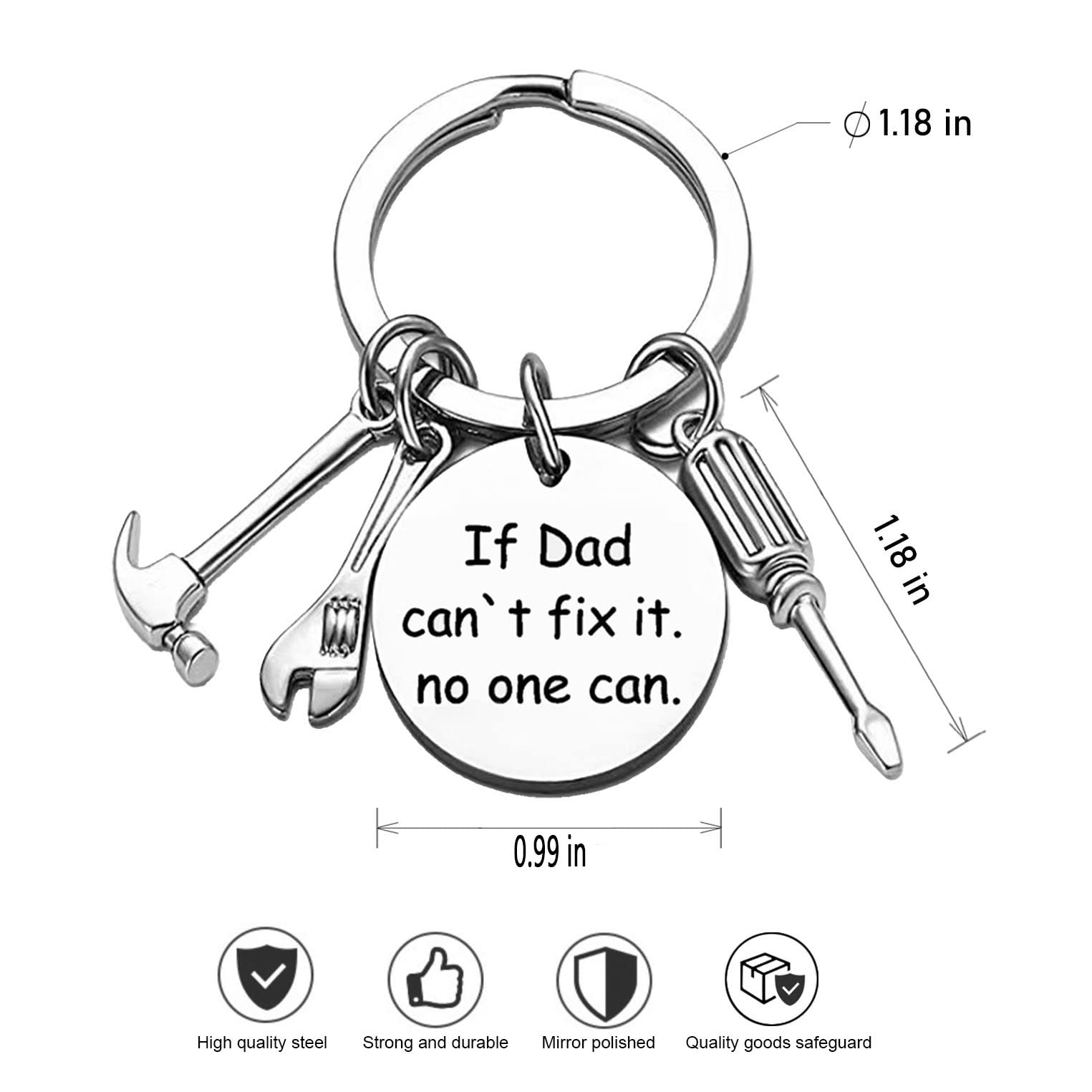 LEQIEC Father’s Day Gifts Dad Grandpa Uncle Keychain from Grandson Granddaughter Kids Niece Birthday Christmas Gifts for Men (If Dad Can't Fix It, No One Can)