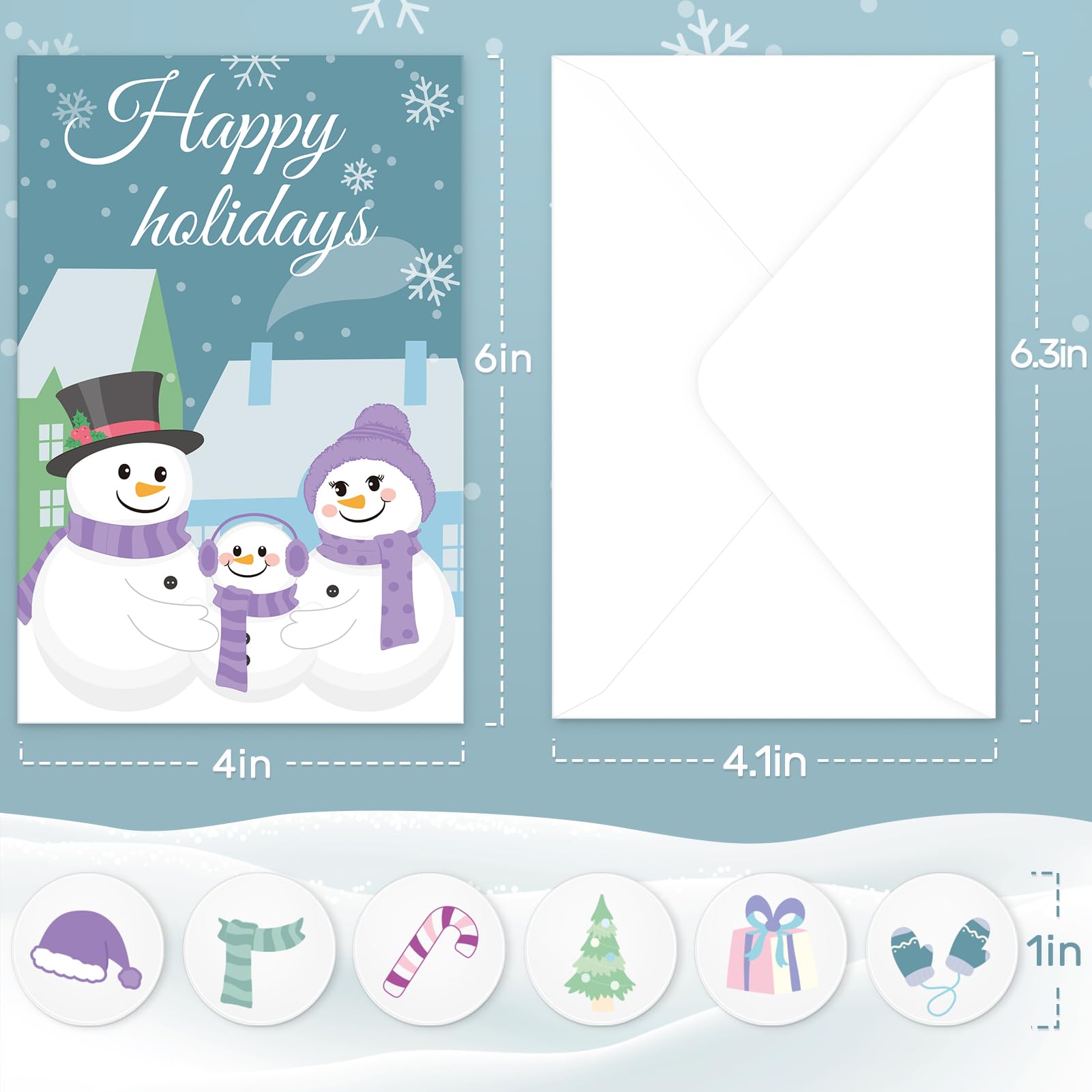 Wakeys 24 Pack Snowman Christmas Cards with Envelopes, Christmas Greeting Cards Bulk Xmas Cards Blank Happy Holiday Cards for Family, Kids, Friends - 4"x6"