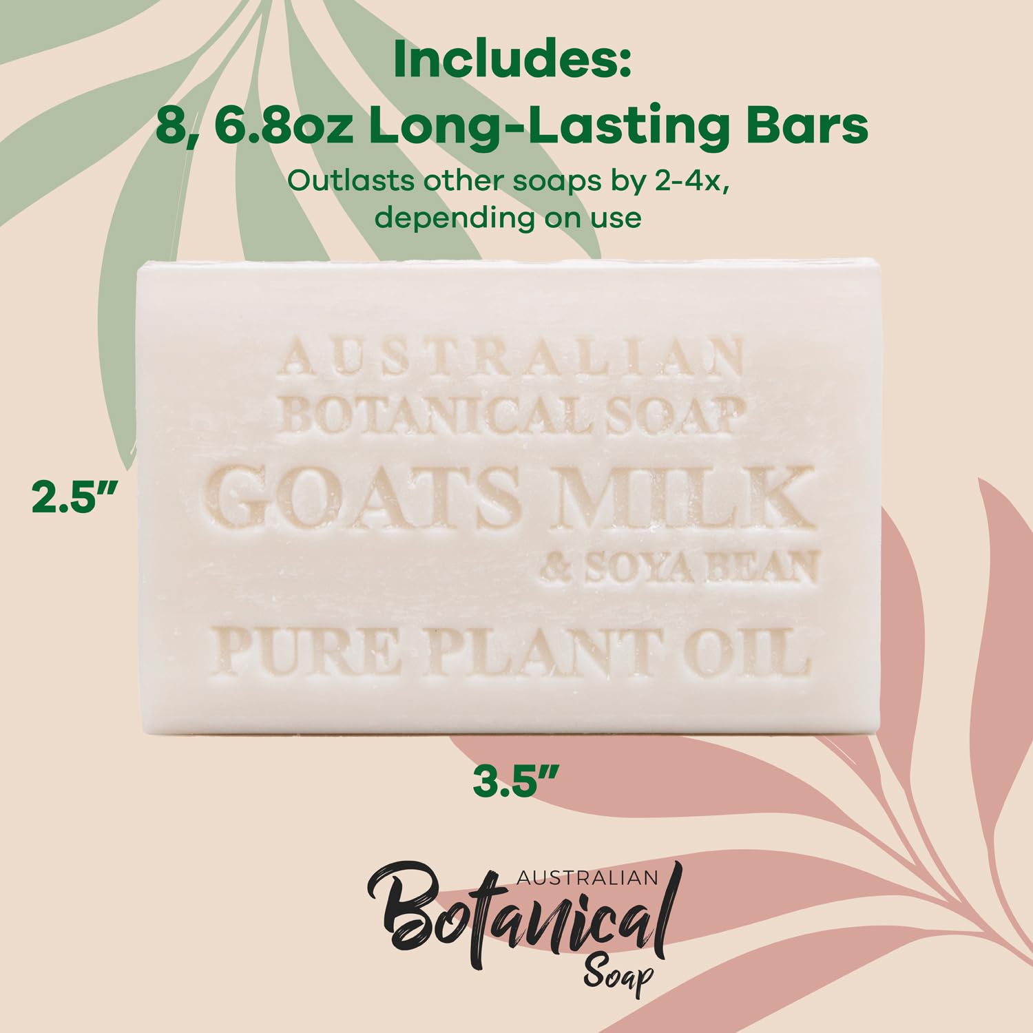 Australian Botanical Soap 6.8 oz, Pack of 8 Goat Milk Soap Bars with Soya Bean Oil, Organic Shea Butter, Natural Soap Base for All Skin Types