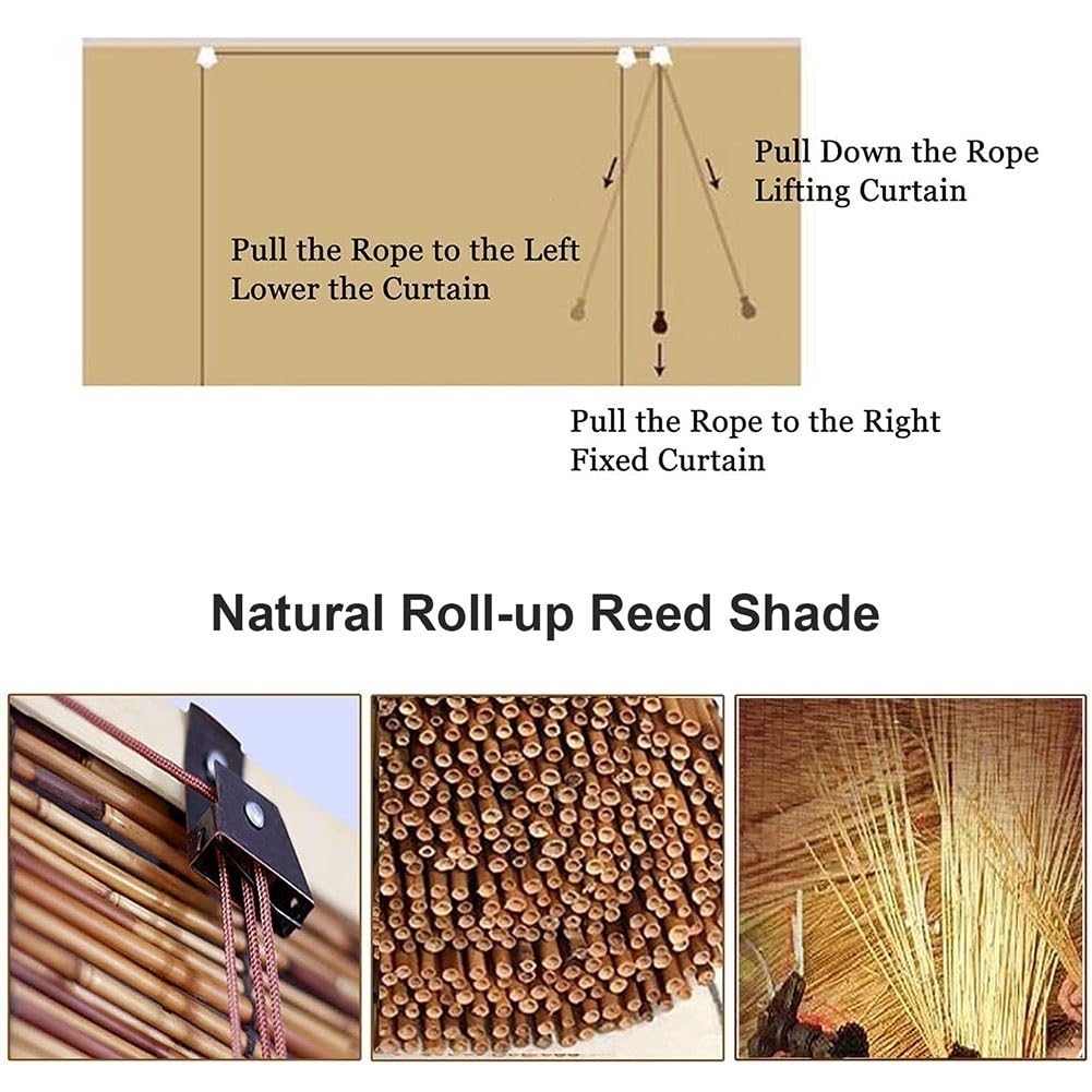 Blackout Bamboo Roller Shades for Indoor/Outdoor, Bamboo Blinds for Patio 24" 28" 30" 32" 36" 40" 42" 46" 48" 51" 53" 54" 60" 72" Wide, Natural Bamboo Roll Up Curtain Woven Custom Shades Cordless