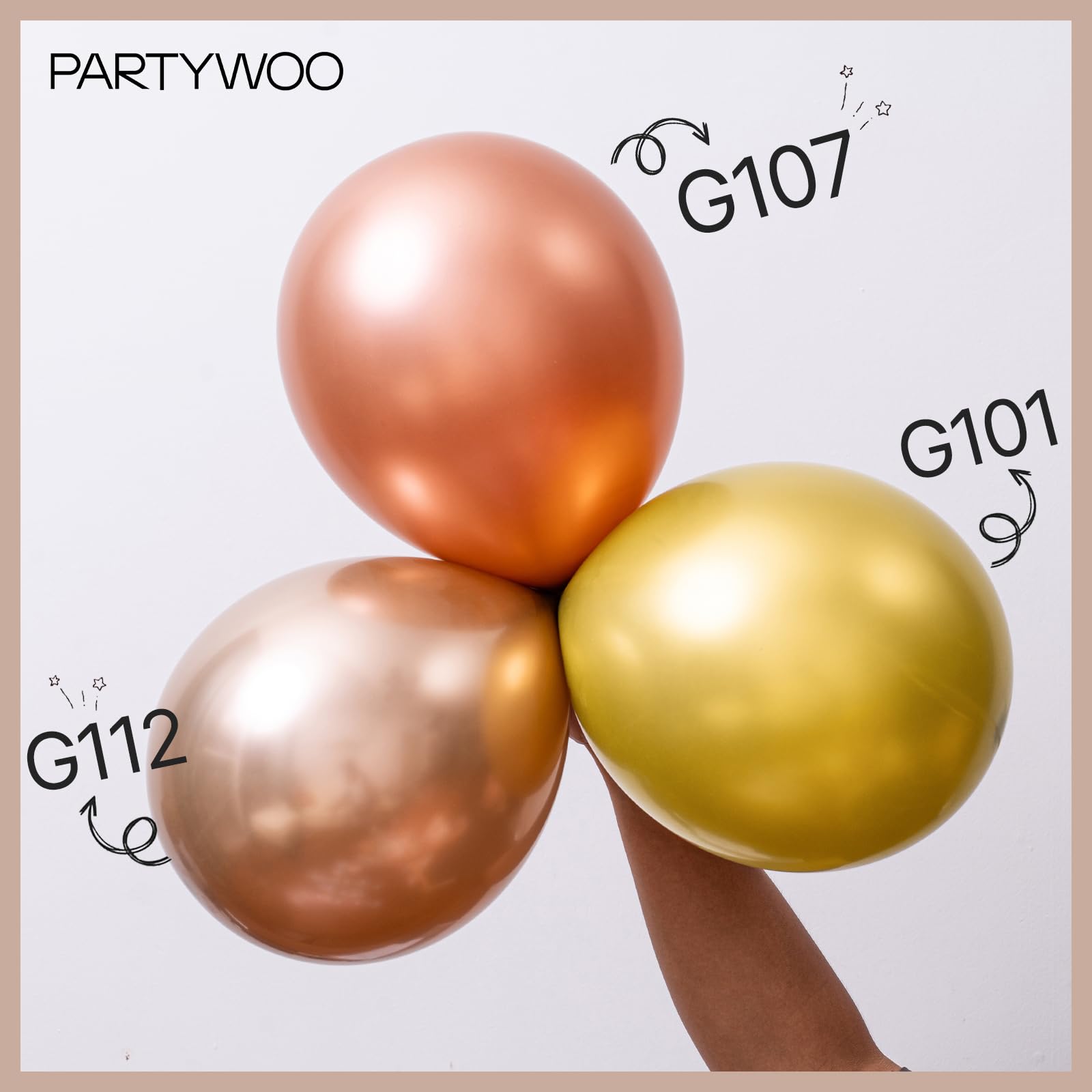 PartyWoo Metallic Champagne Gold Balloons, 130 pcs Champagne Gold Balloons Different Sizes Pack of 18 Inch 12 Inch 10 Inch 5 Inch for Balloon Garland or Arch as Birthday Decorations, Party Decorations