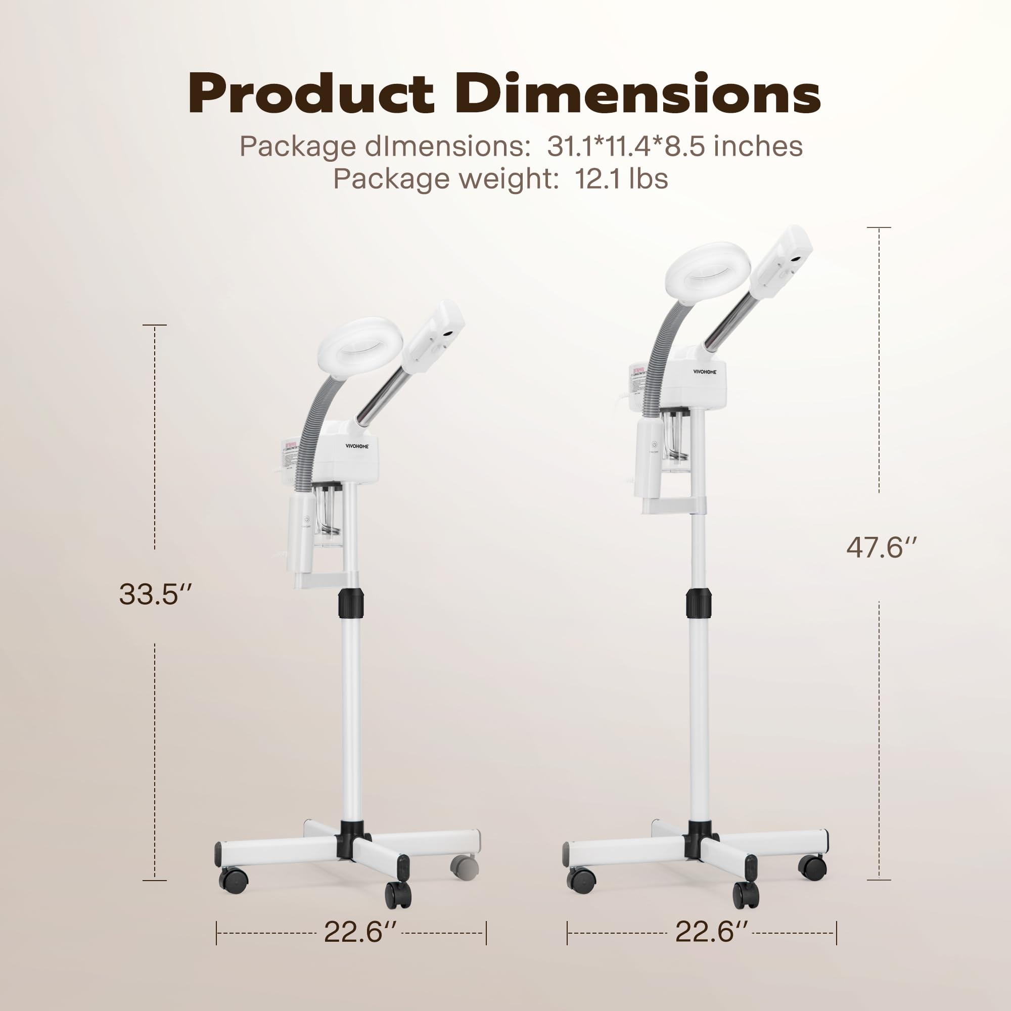 VIVOHOME Professional Facial Steamer for Esthetician with 5X Magnifying Lamp and Humidifier, 2 in 1 Ionic Face Steamer for Skin Spa for Home and Salon, Portable with Rolling Wheels