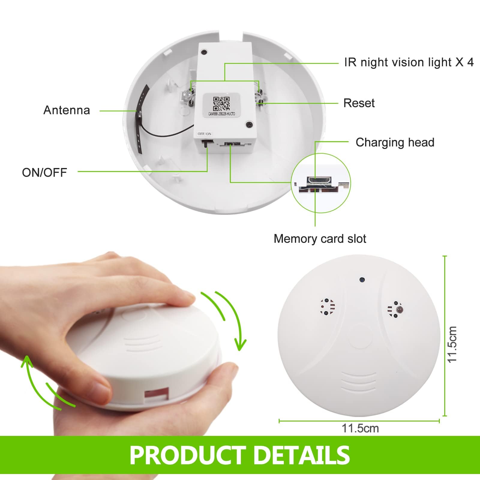 KDNRHE 2024 New 1080P Camera Detector, No Audio, WiFi Security Camera with Smoke Detector Surveillance Camera with Motion Detection and Night Vision, for Home Office Bedroom