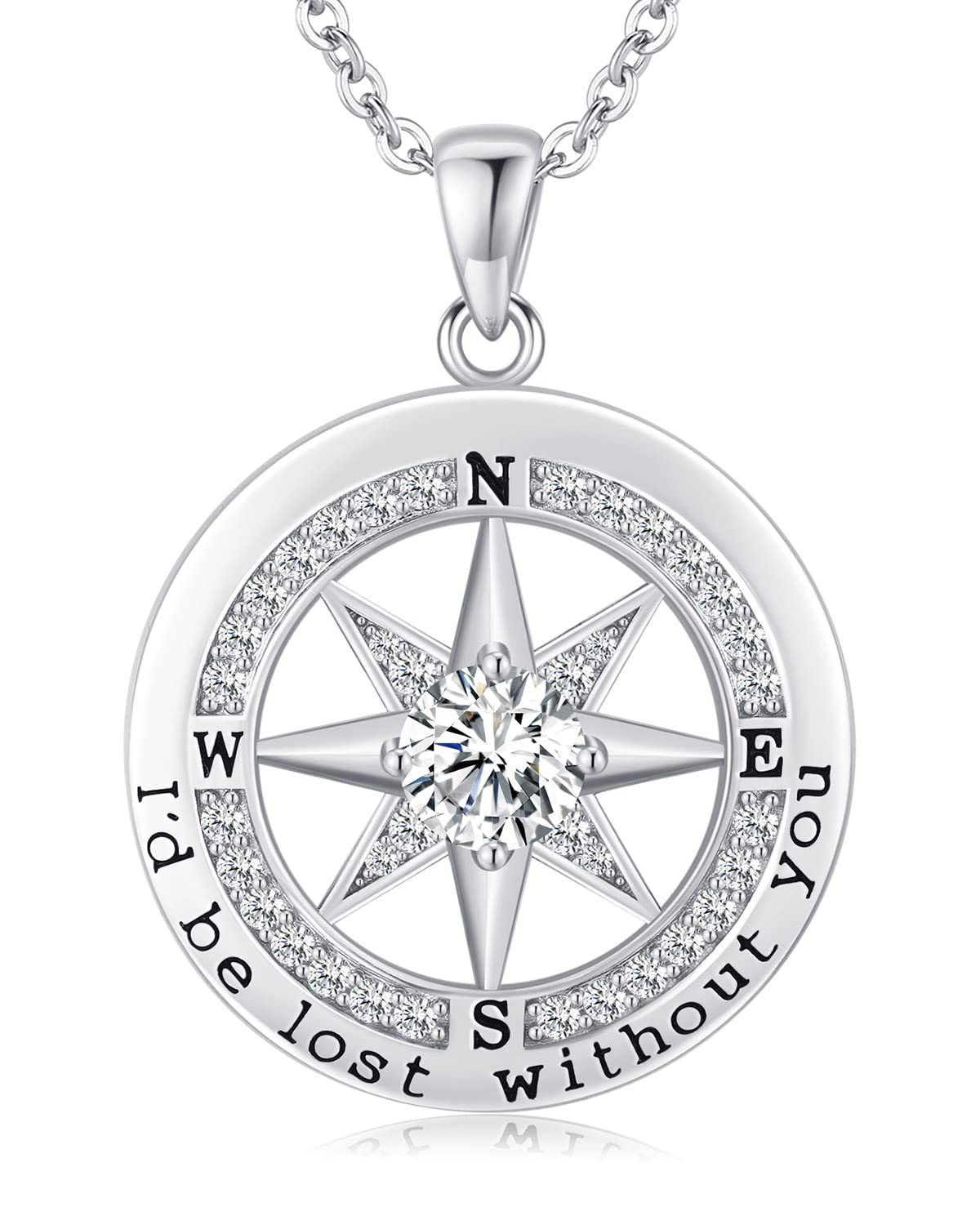 S925 Necklace Gift for Wife |Compass Jewelry |Women Anniversary |Sterling Silver |Girlfriend Birthday Gifts for Her Valentines |I'd be Lost without You|Jewel 18K White Gold