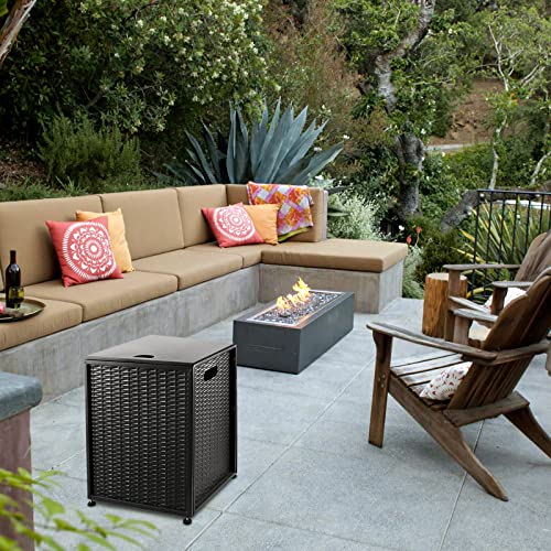Cecarol Propane Tank Cover Table Hideaway Table for Gas Fire Pits for 20 lbs Propane Tank Outdoor Gas Tank Storage Side Table for Gas Fire Pit Gas Grill Griddle Propane Stoves(Grey)