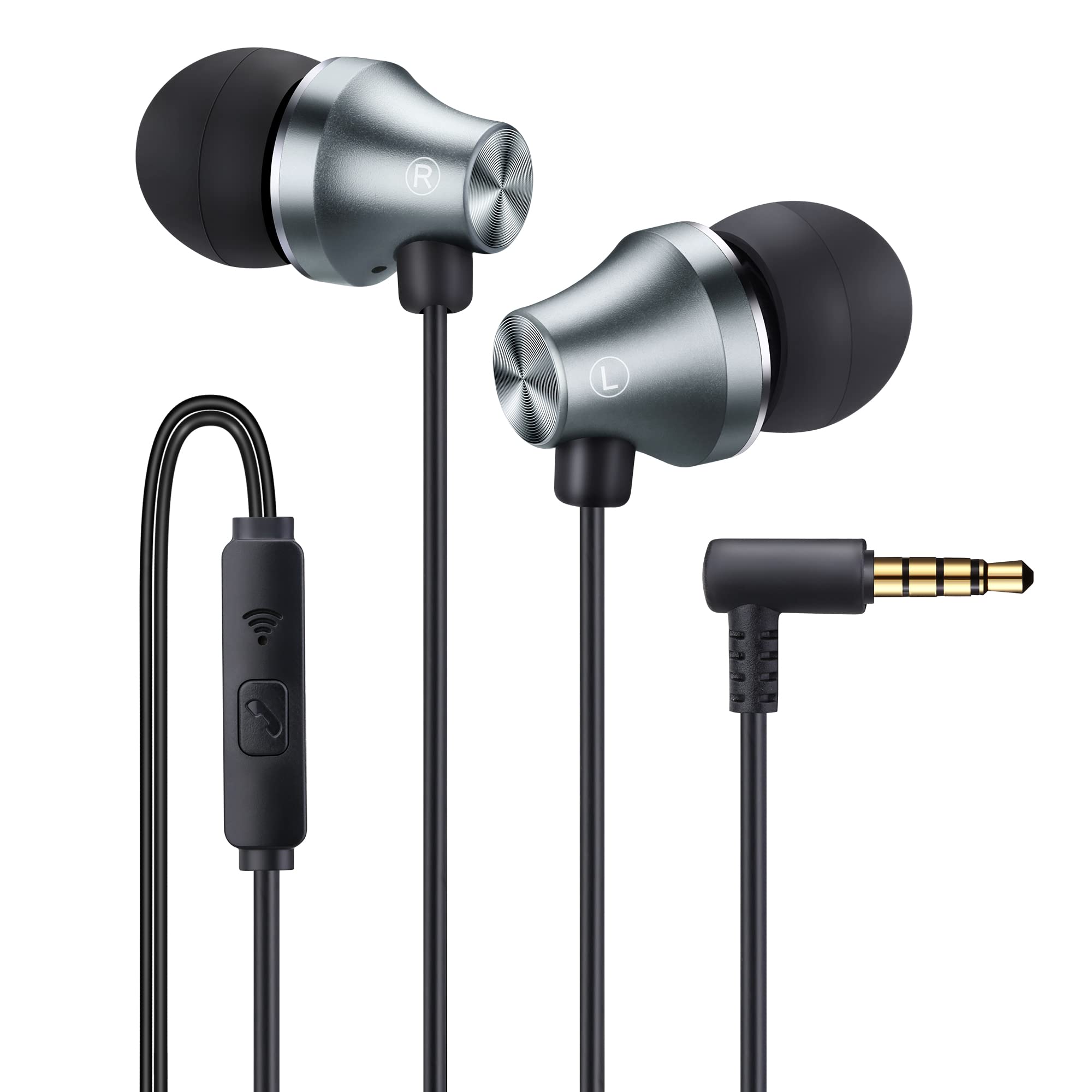 iRAG A101 Wired Earbuds Headphones for School Noise Isolating in-Ear Earphones with Microphone Remote with 3.5mm Plug in Audio Jack (Gun Metal)